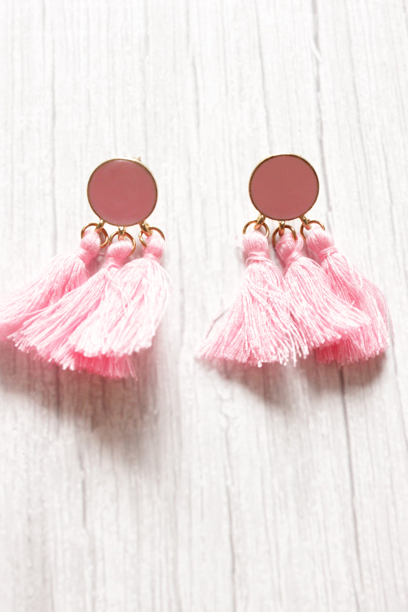 Pink-Toned Copper Plated Tassel Earrings
