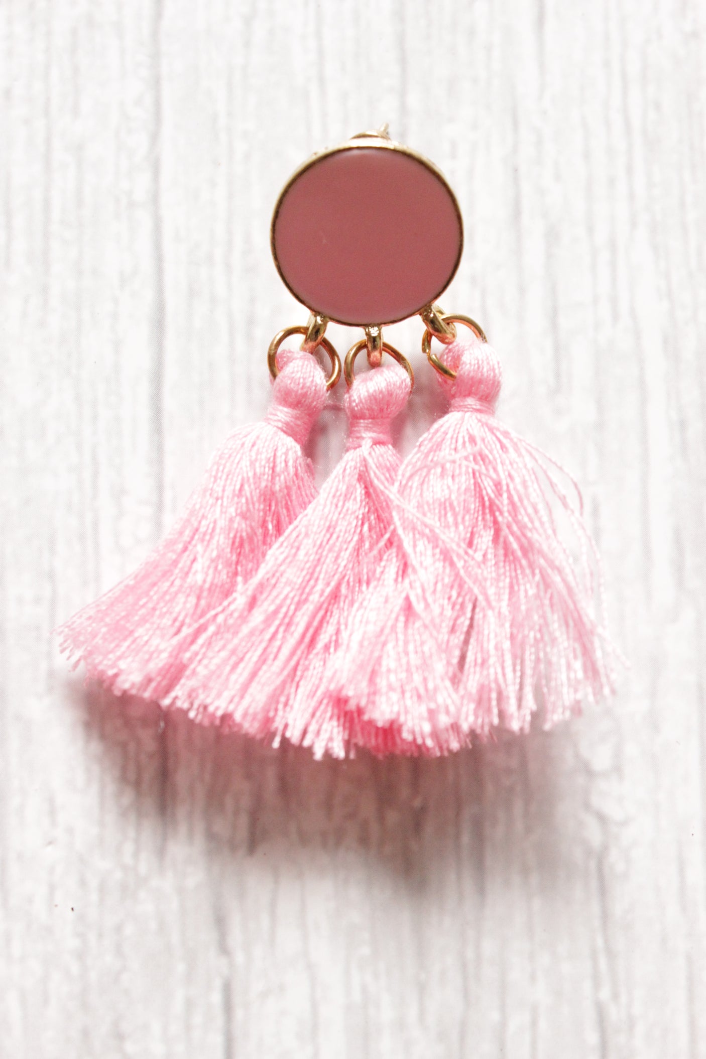 Pink-Toned Copper Plated Tassel Earrings