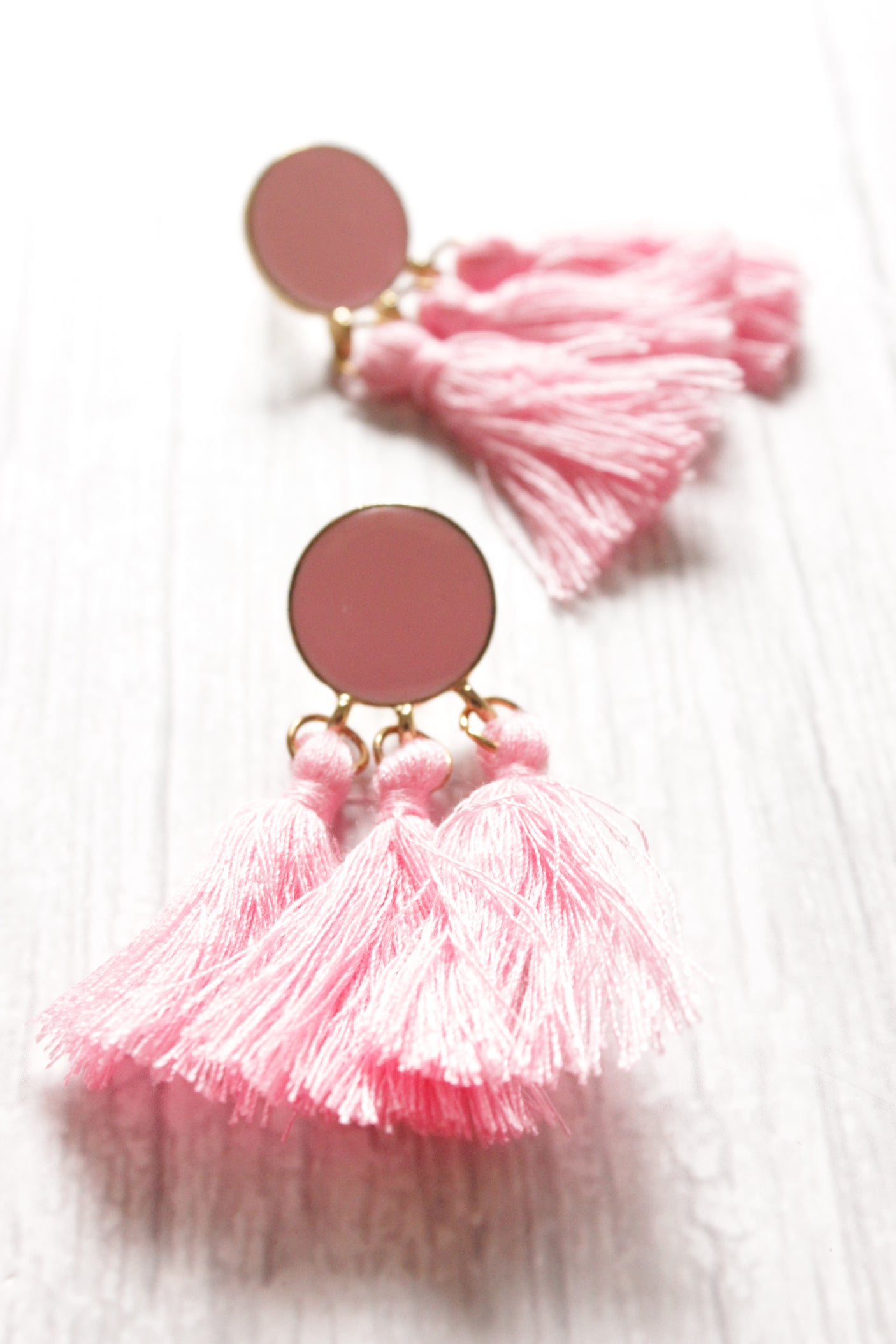 Pink-Toned Copper Plated Tassel Earrings
