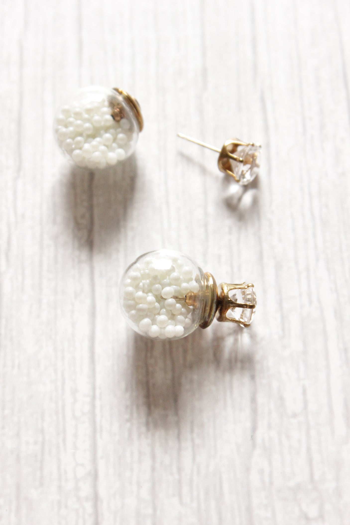 White Glass Ball Stud Earrings