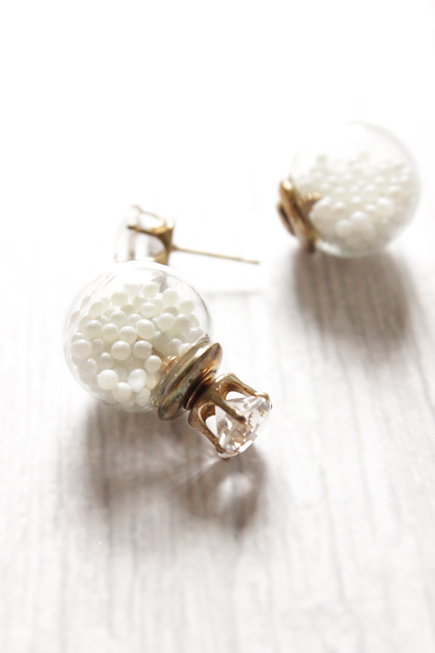 White Glass Ball Stud Earrings