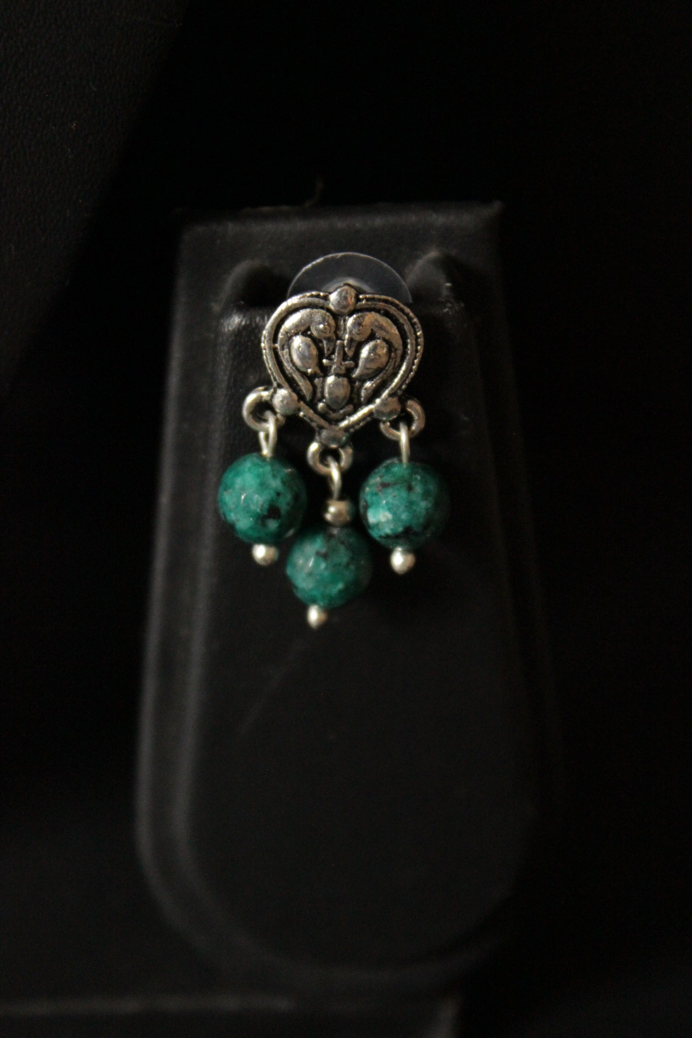 Green Jade Beads Rope Closure Necklace Set with Silver Finish Religious Metal Pendant