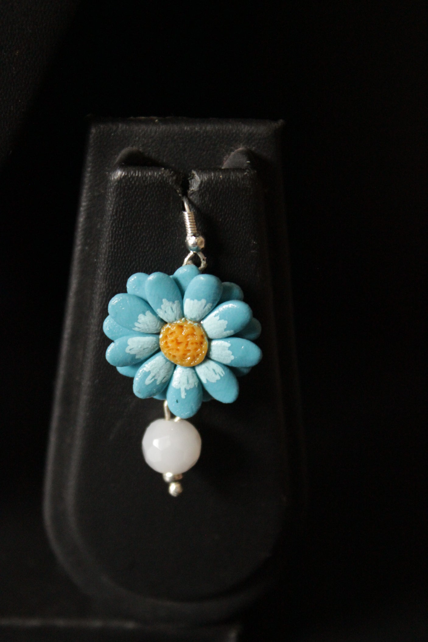 Shades of Blue Handcrafted Clay Flower Jewelry with White Beaded Strings Closure