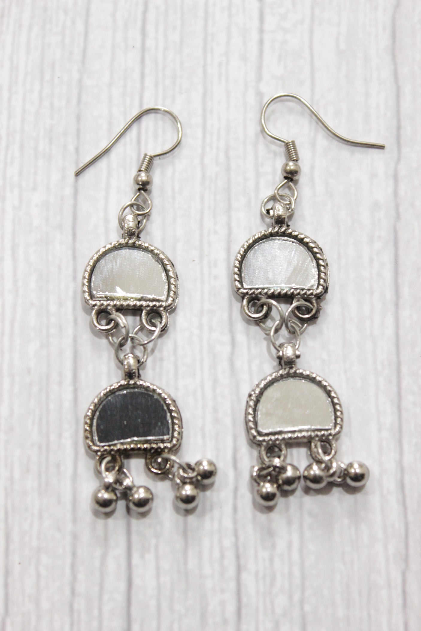 3 Layer Mirror Work Choker Necklace Set with Braided Black Beads