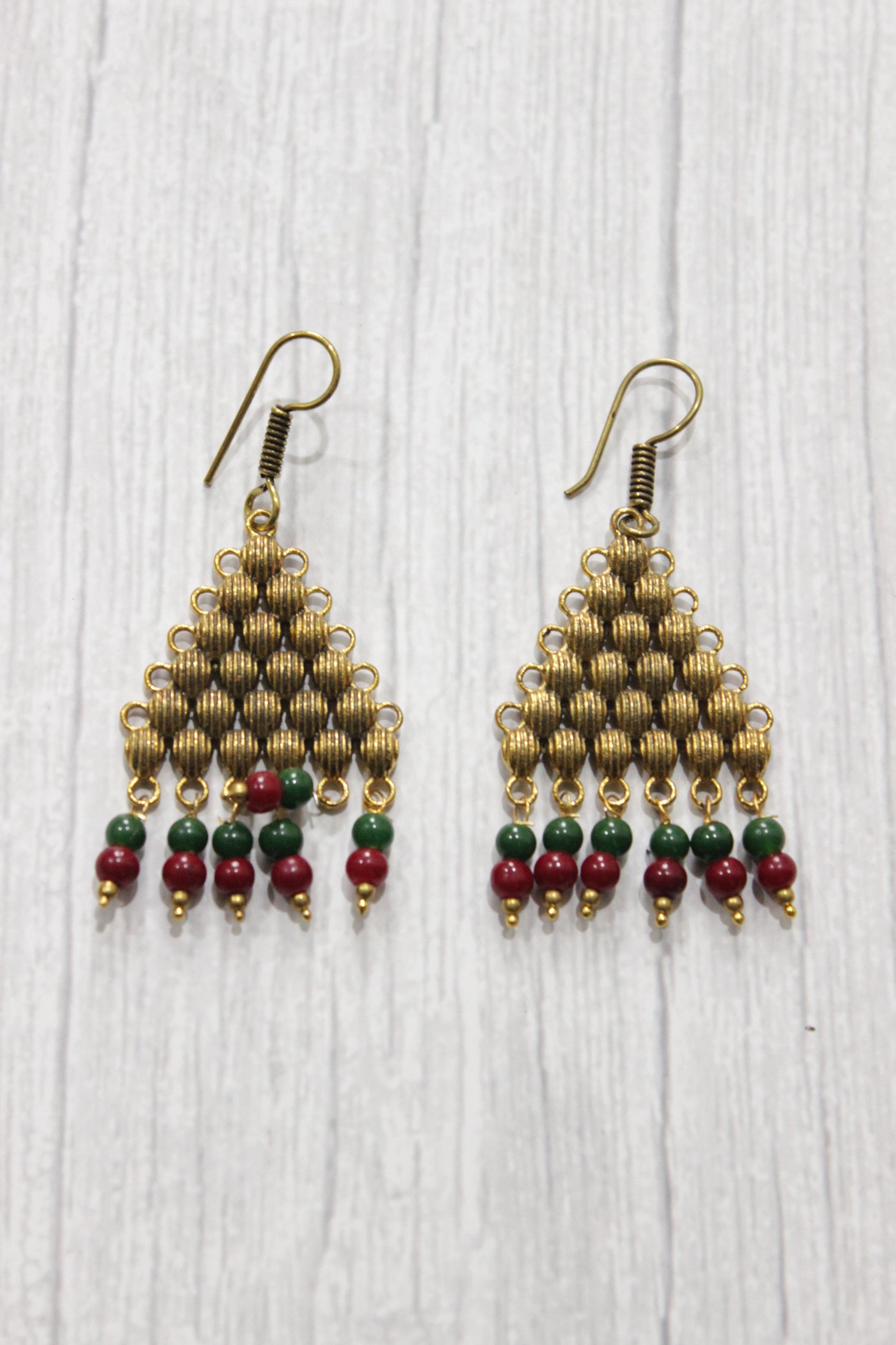 Multi-Layer Green & Cherry Red Gold Finish Necklace Set