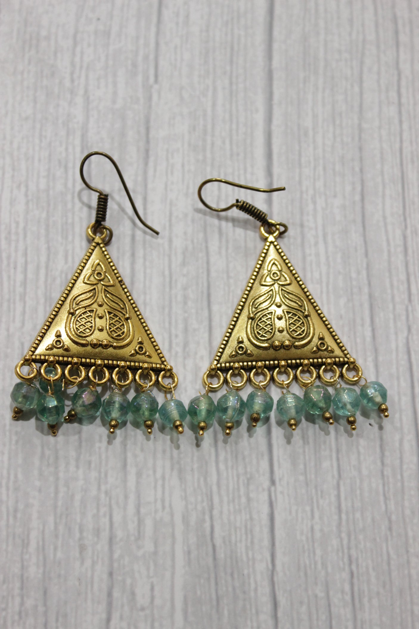 Multi-Layer Blue & White Beads Braided Gold Finish Necklace Set