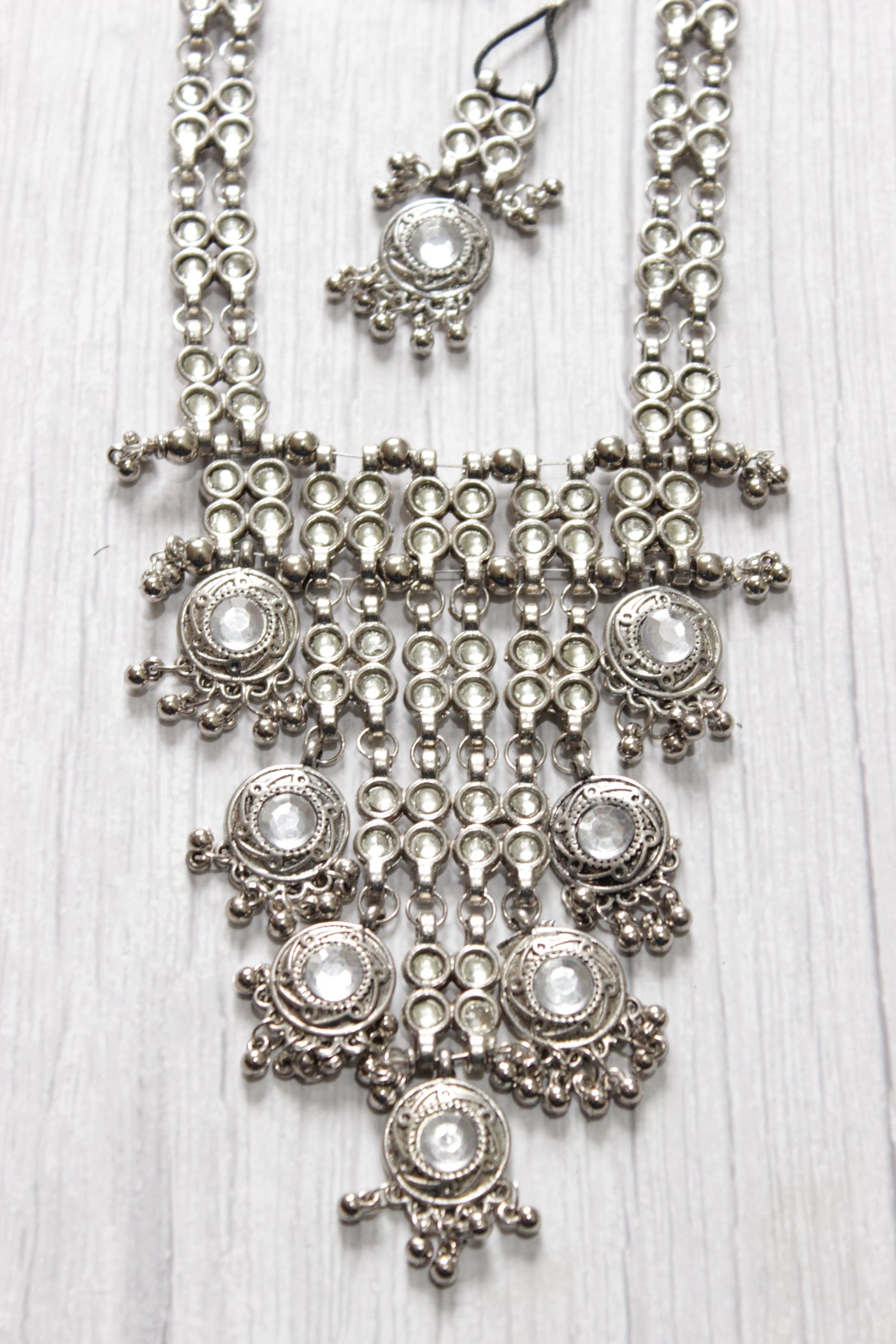 Mirror Work Elaborately Detailed Necklace Set with Adjustable Thread Closure