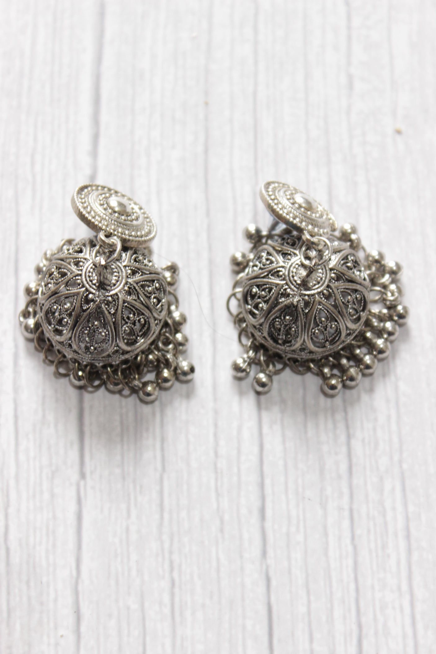 Oxidised Finish Choker Necklace Set Accentuated with Jhumkas