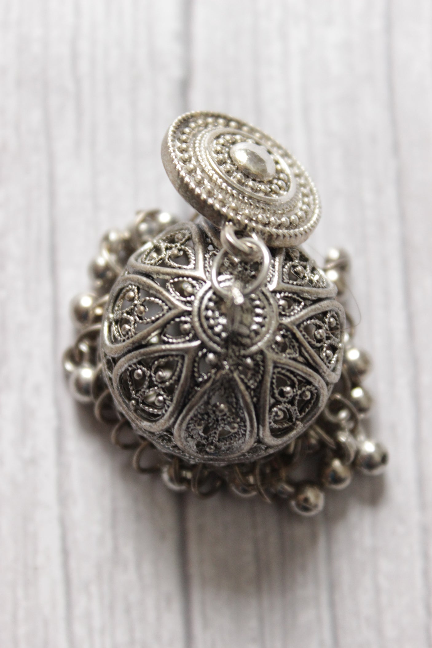 Oxidised Finish Choker Necklace Set Accentuated with Jhumkas