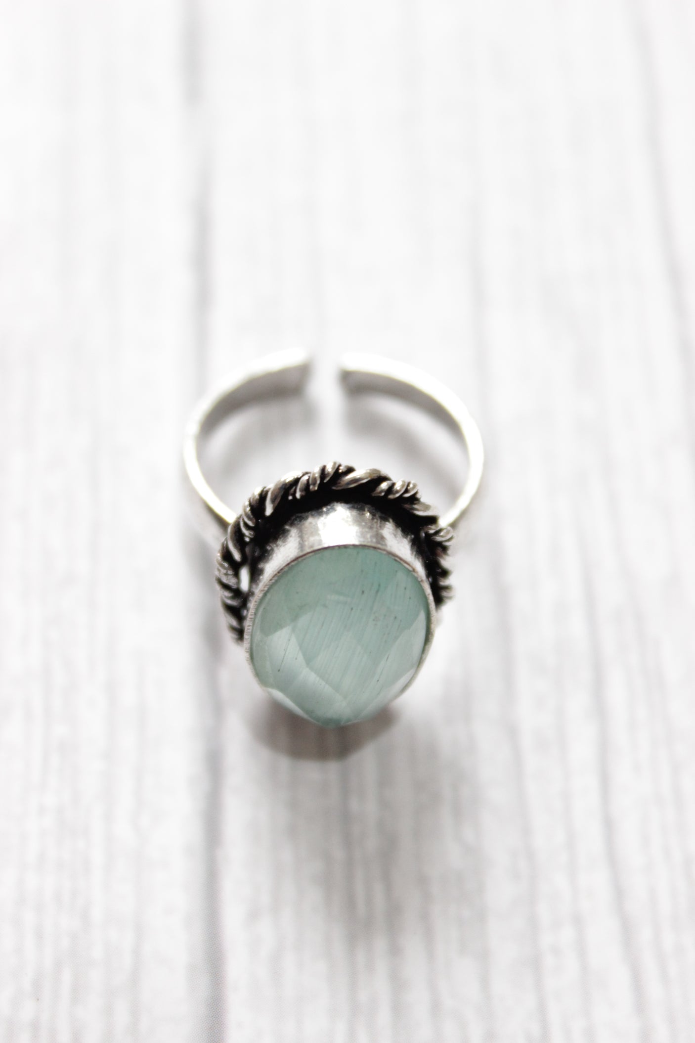 Set of 2 - Sea Blue Transparent Natural Stone Embedded Necklace Set in Silver Finish with Ring