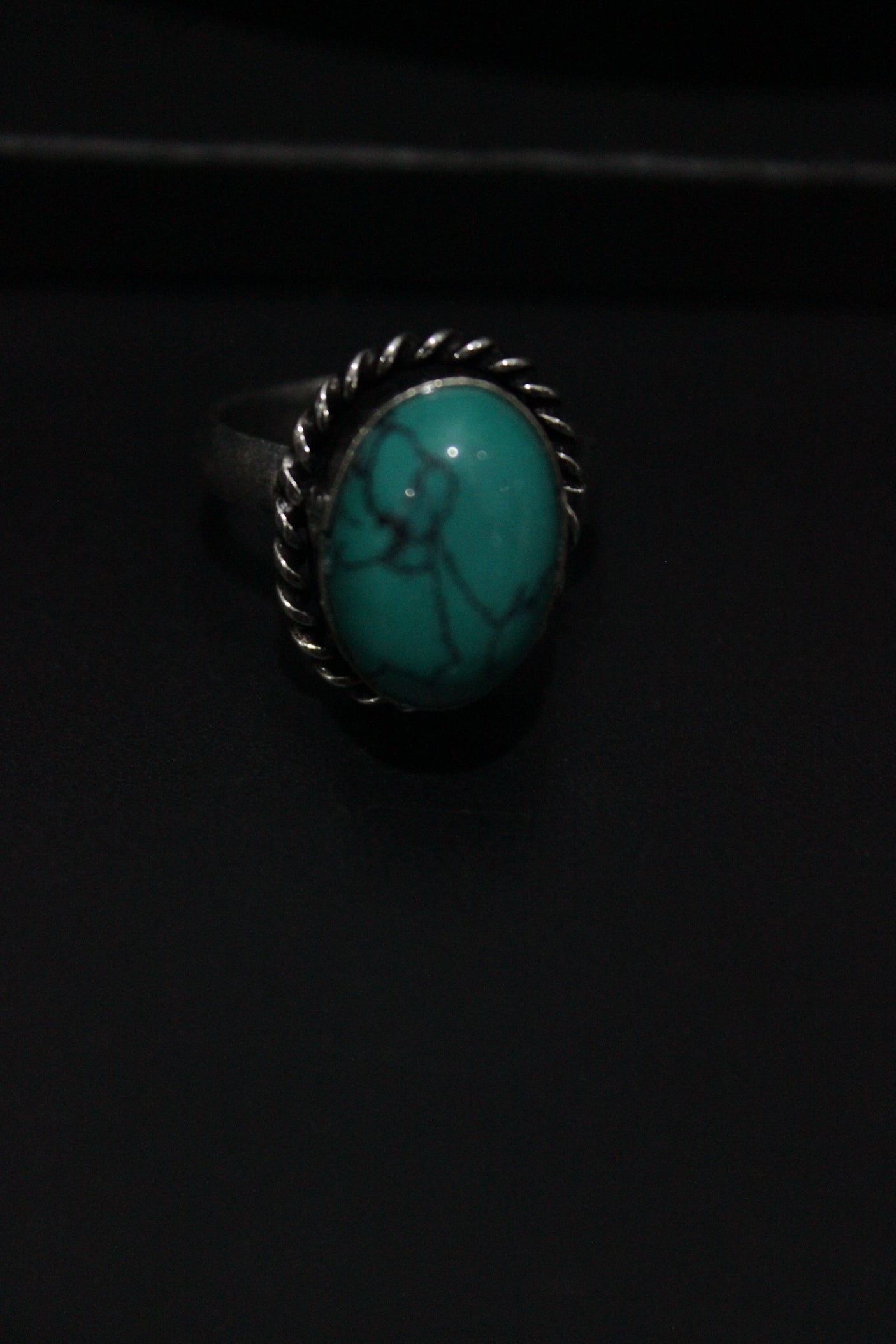 Set of 2 - Turquoise Natural Stone Embedded Necklace Set in Silver Finish with Ring