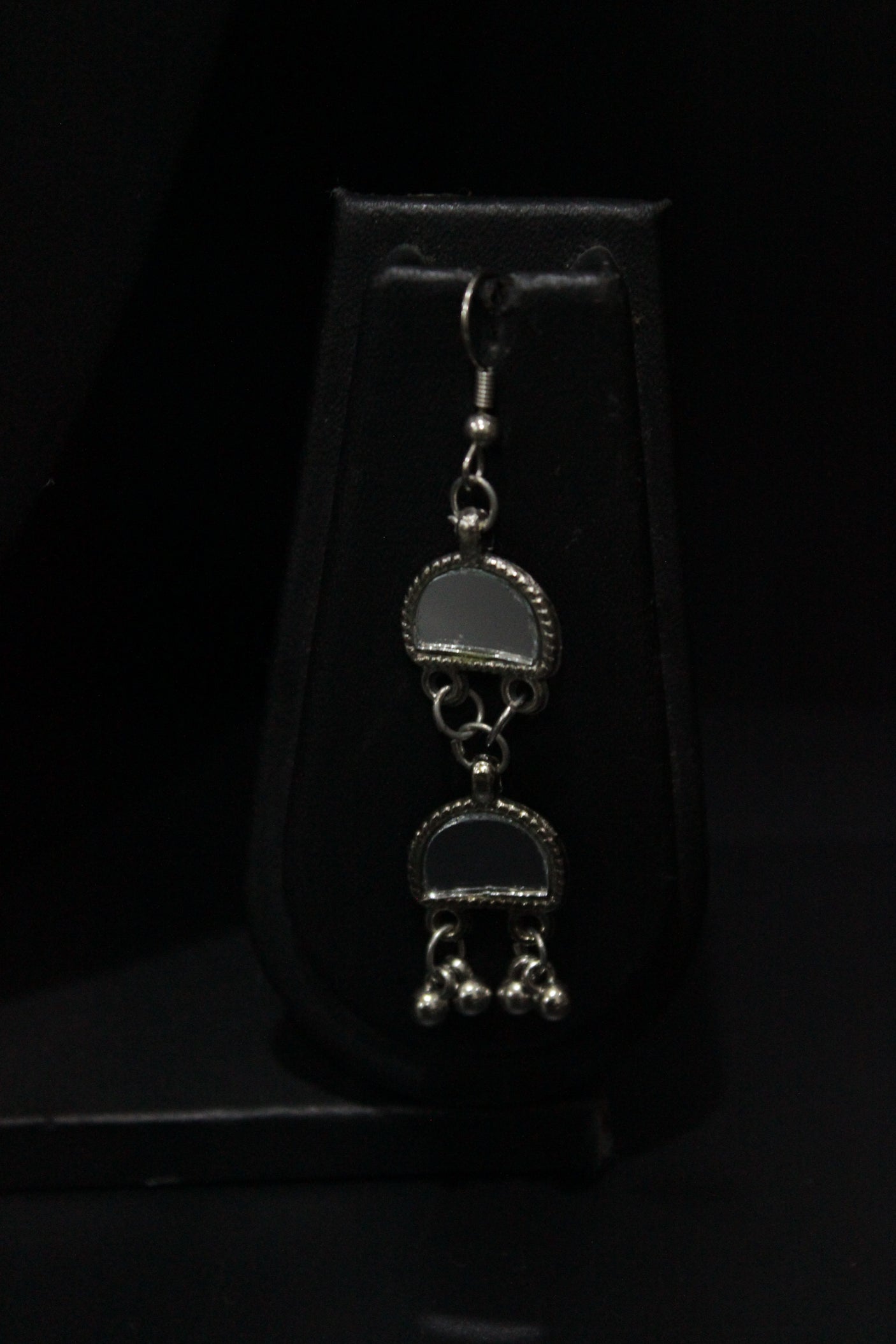 3 Layer Mirror Work Choker Necklace Set with Braided Black Beads