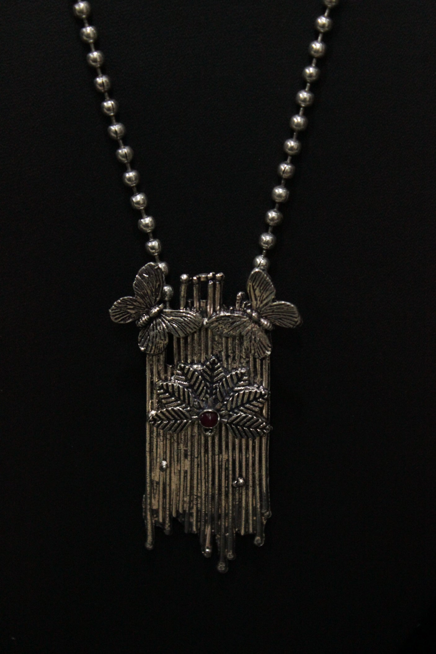 Butterfly Motif Silver Finish Elegant Long Necklace Set