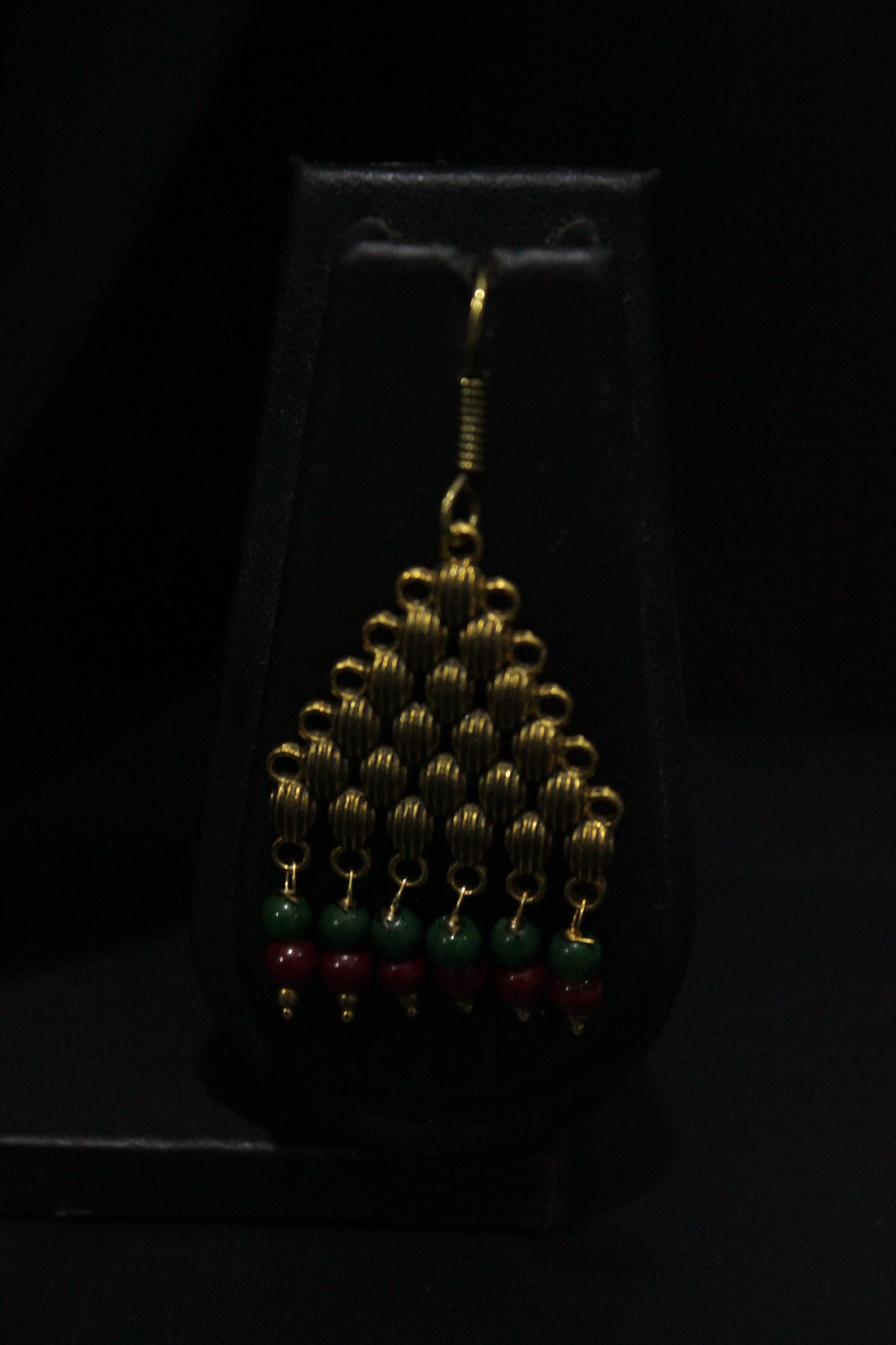 Multi-Layer Green & Cherry Red Gold Finish Necklace Set