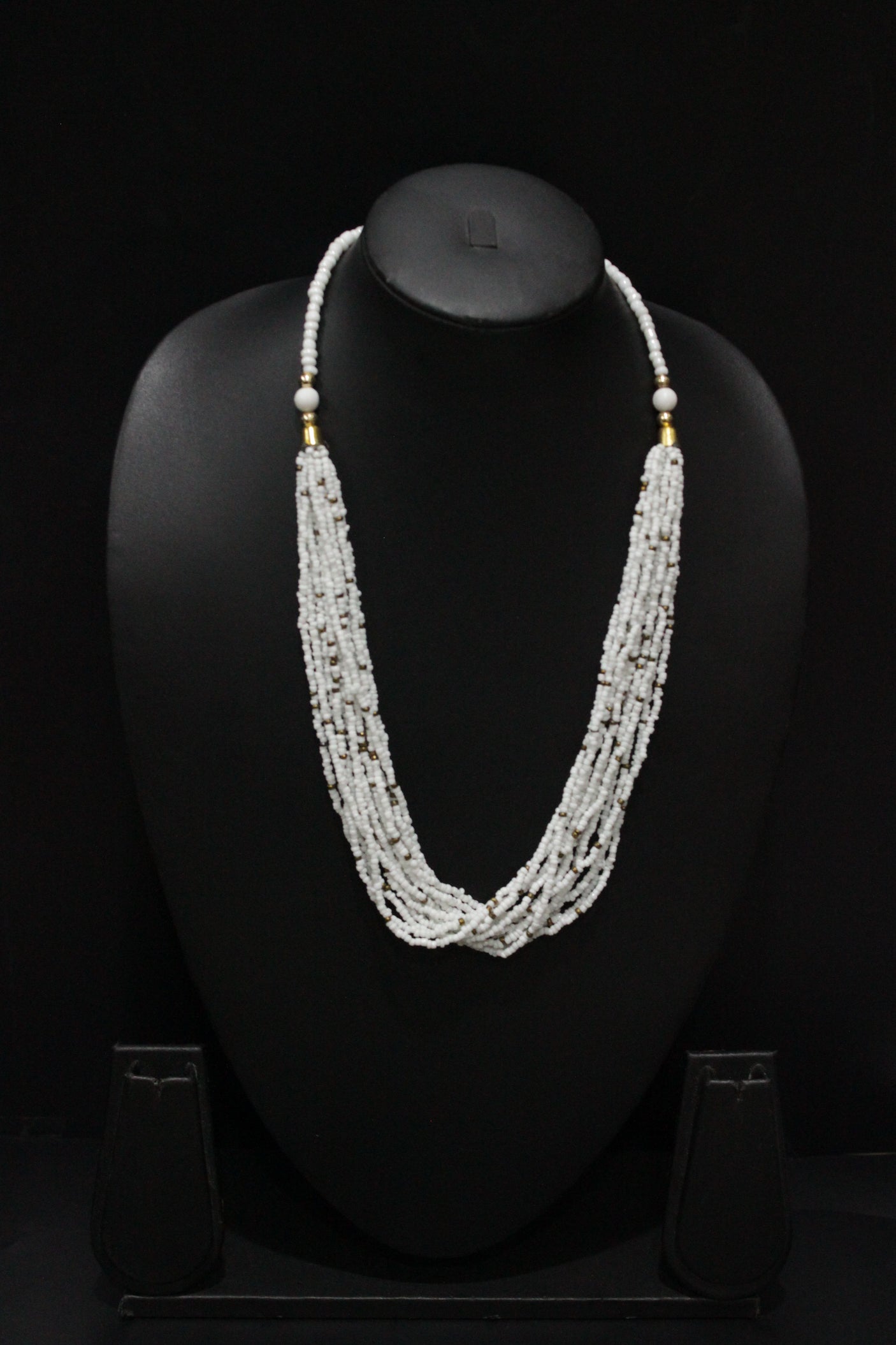 White & Golden Braided Acrylic Beads Necklace