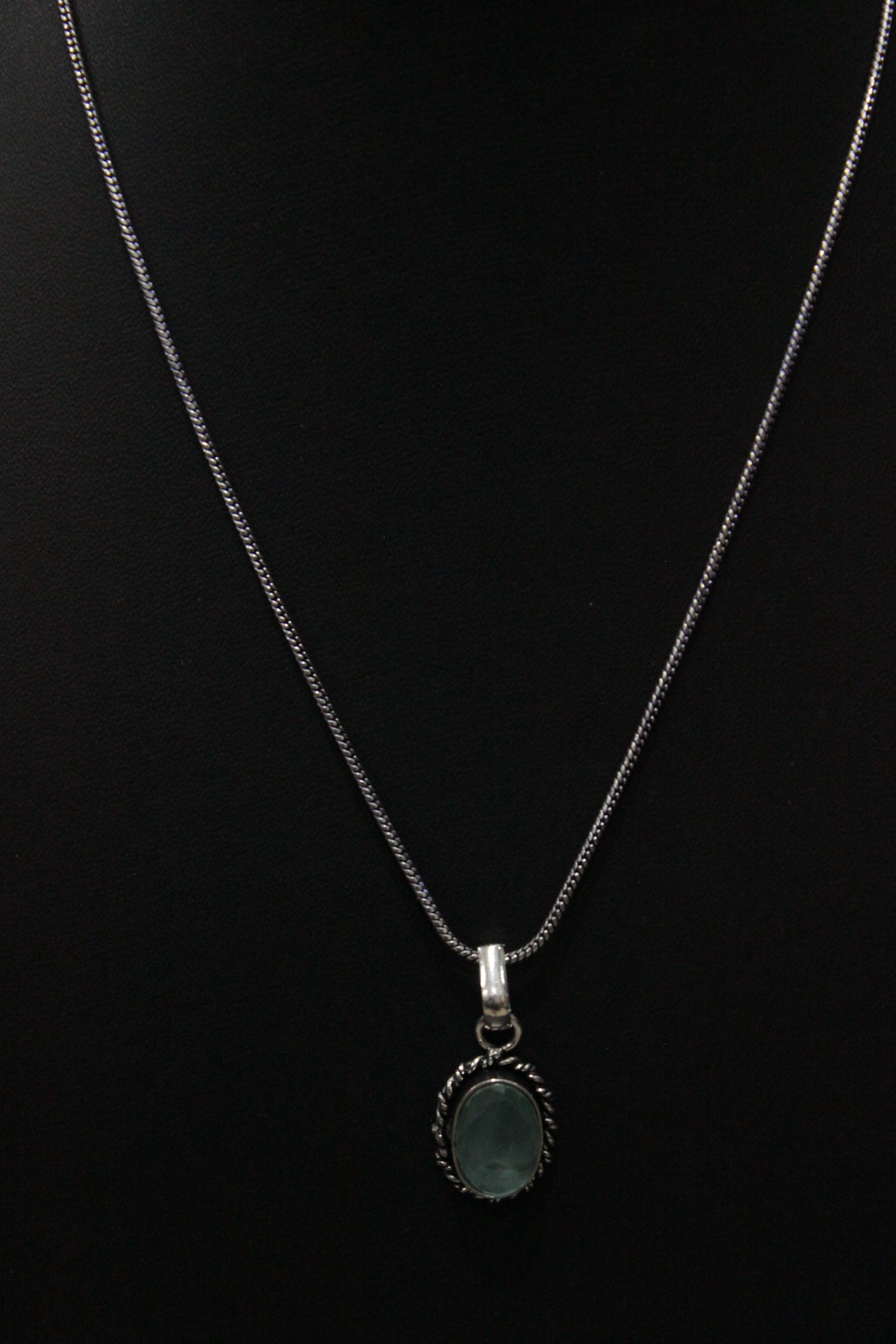 Set of 2 - Sea Blue Transparent Natural Stone Embedded Necklace Set in Silver Finish with Ring