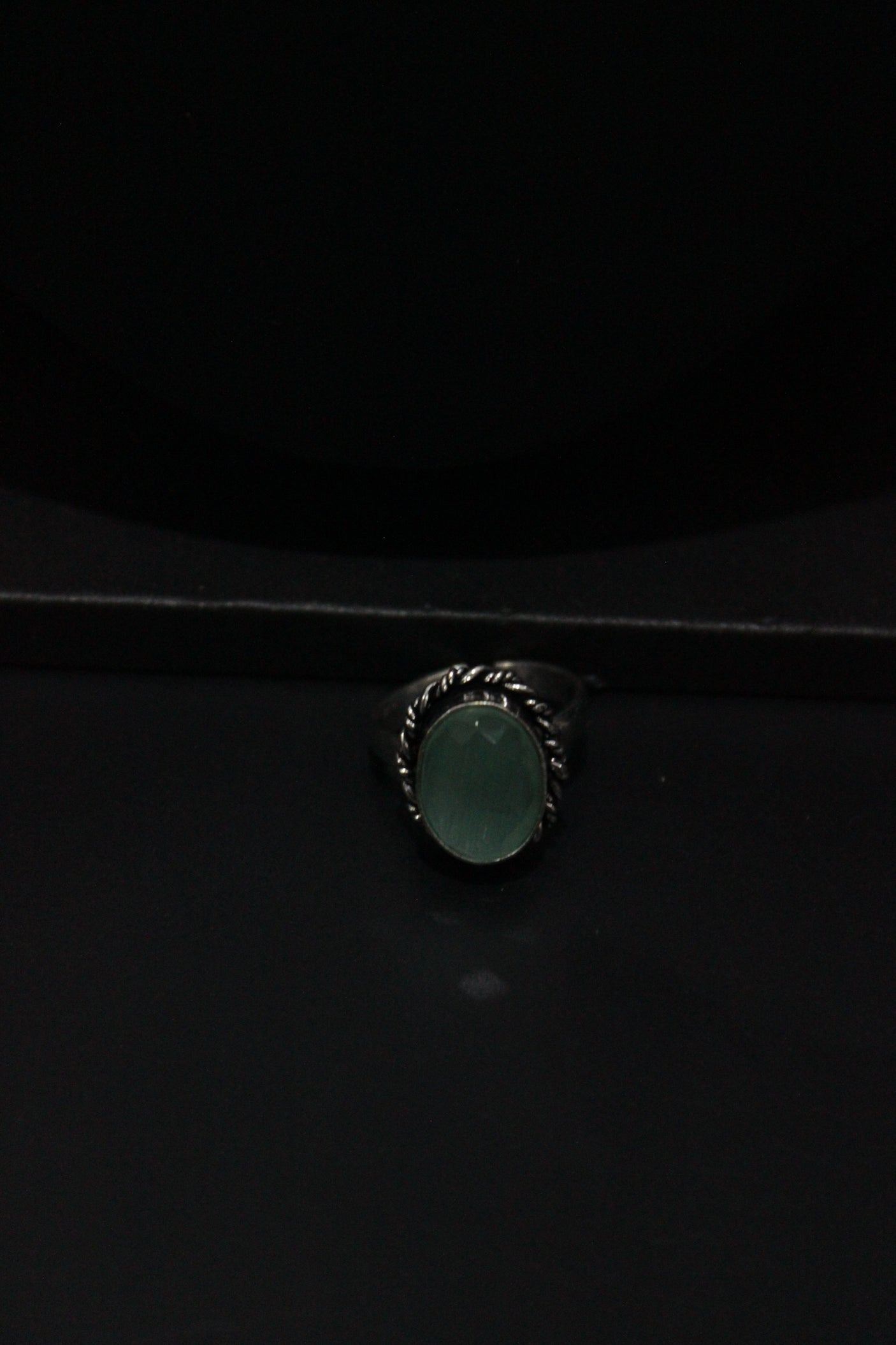 Set of 2 - Sea Blue Transparent Natural Stone Embedded Necklace Set in Silver Finish with Ring