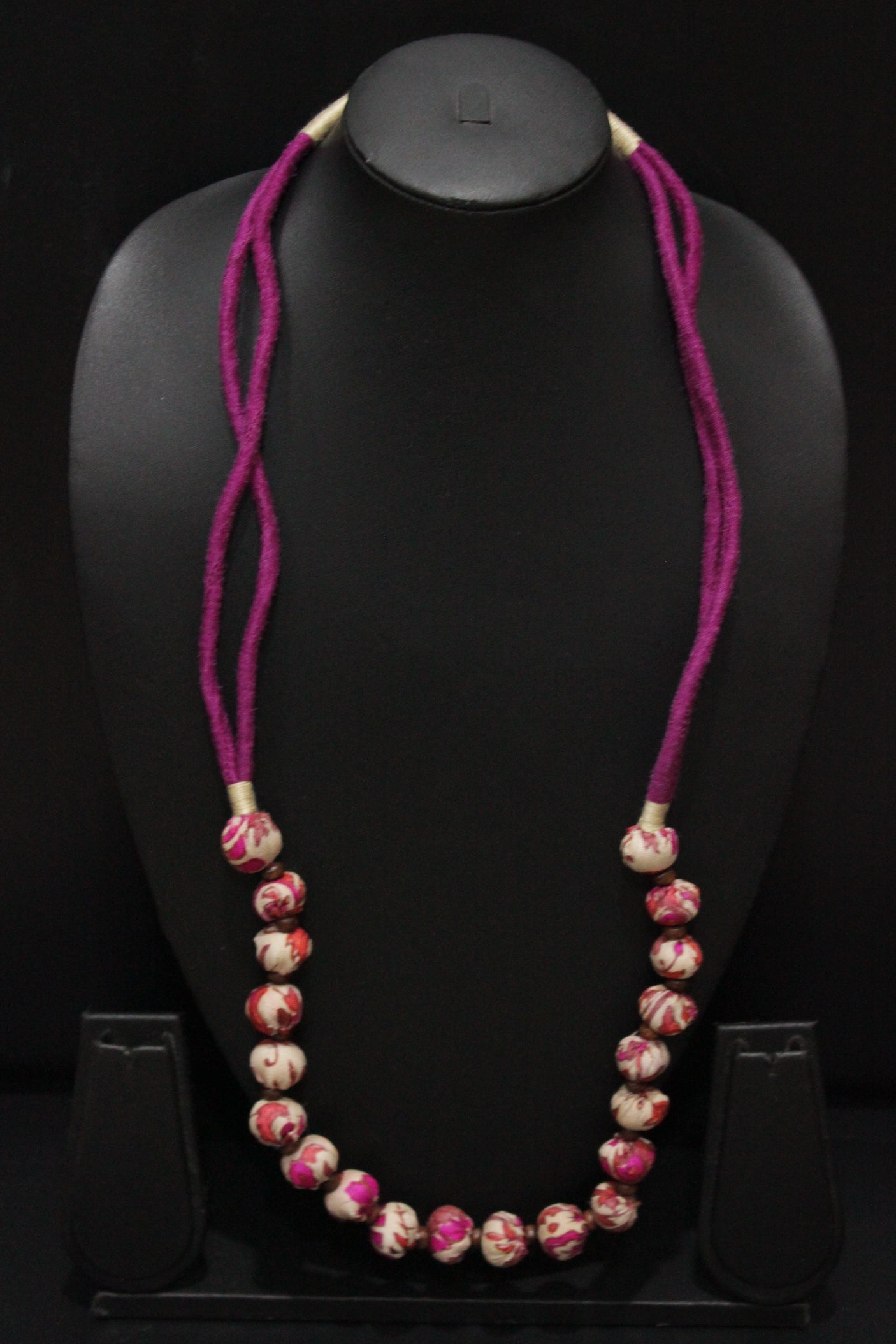 Lavender Block Printed Fabric Beads Handcrafted Necklace