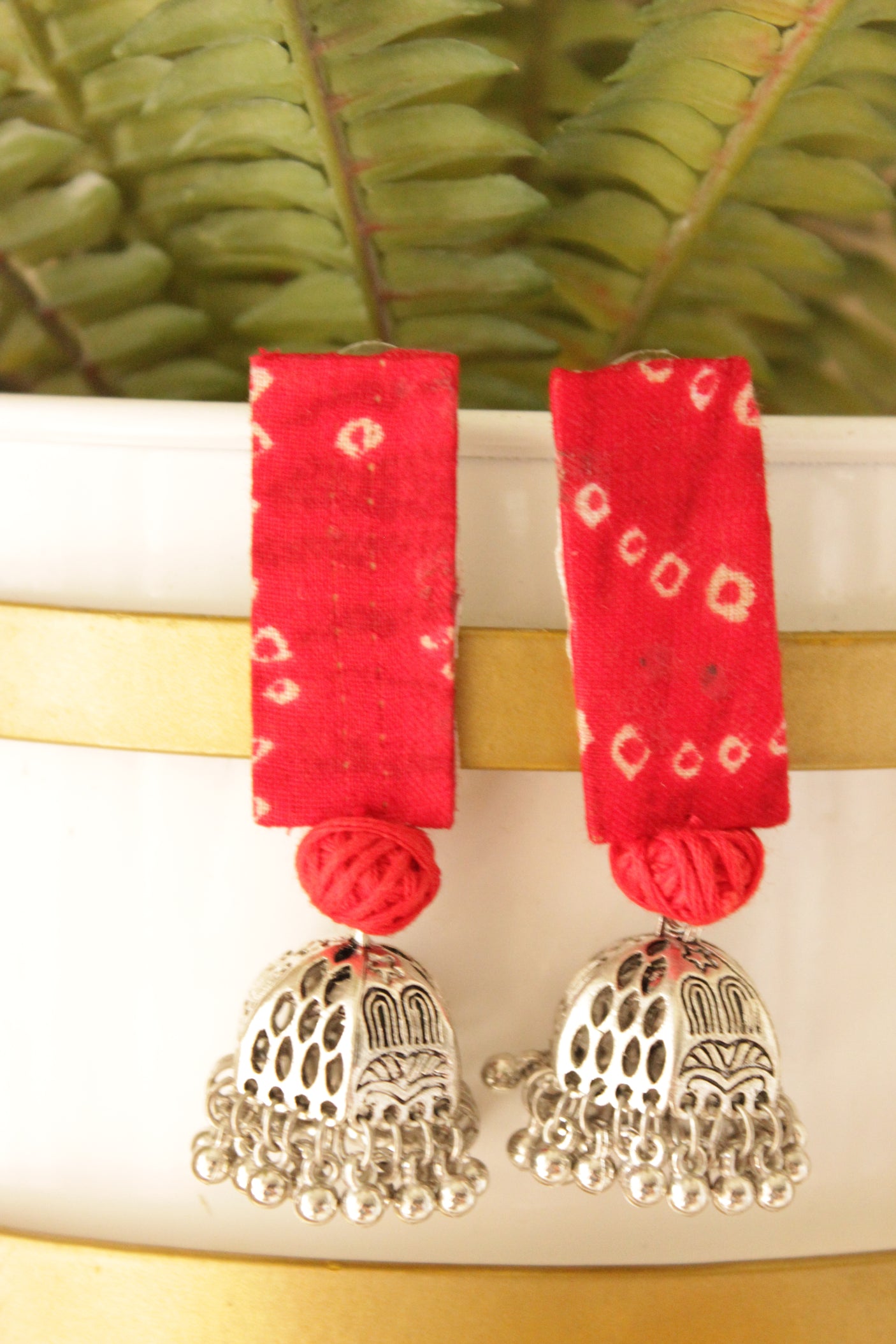 Tie & Dye Fabric Fuchsia Long Dangler Jhumka Earrings