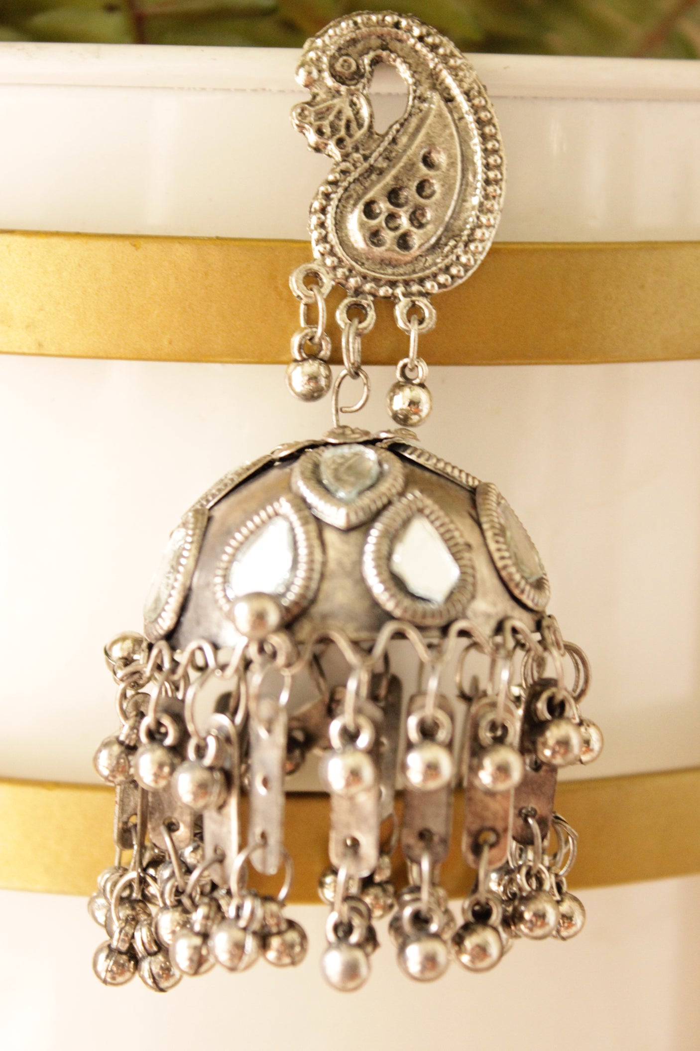 Peacock Motif Mirror Work jhumka Earrings