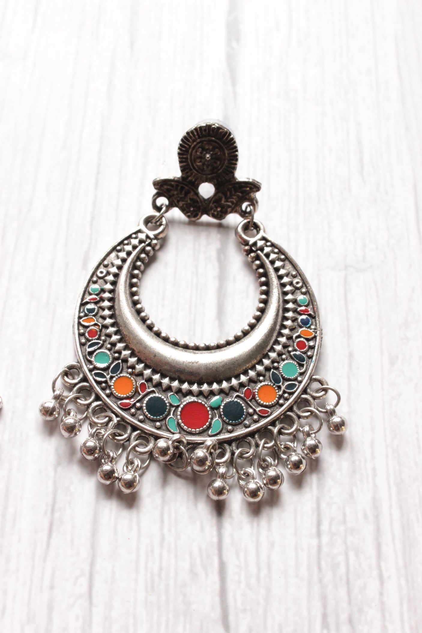 Silver Finish Crescent Shaped Petite Silver Finish Afghani Earrings