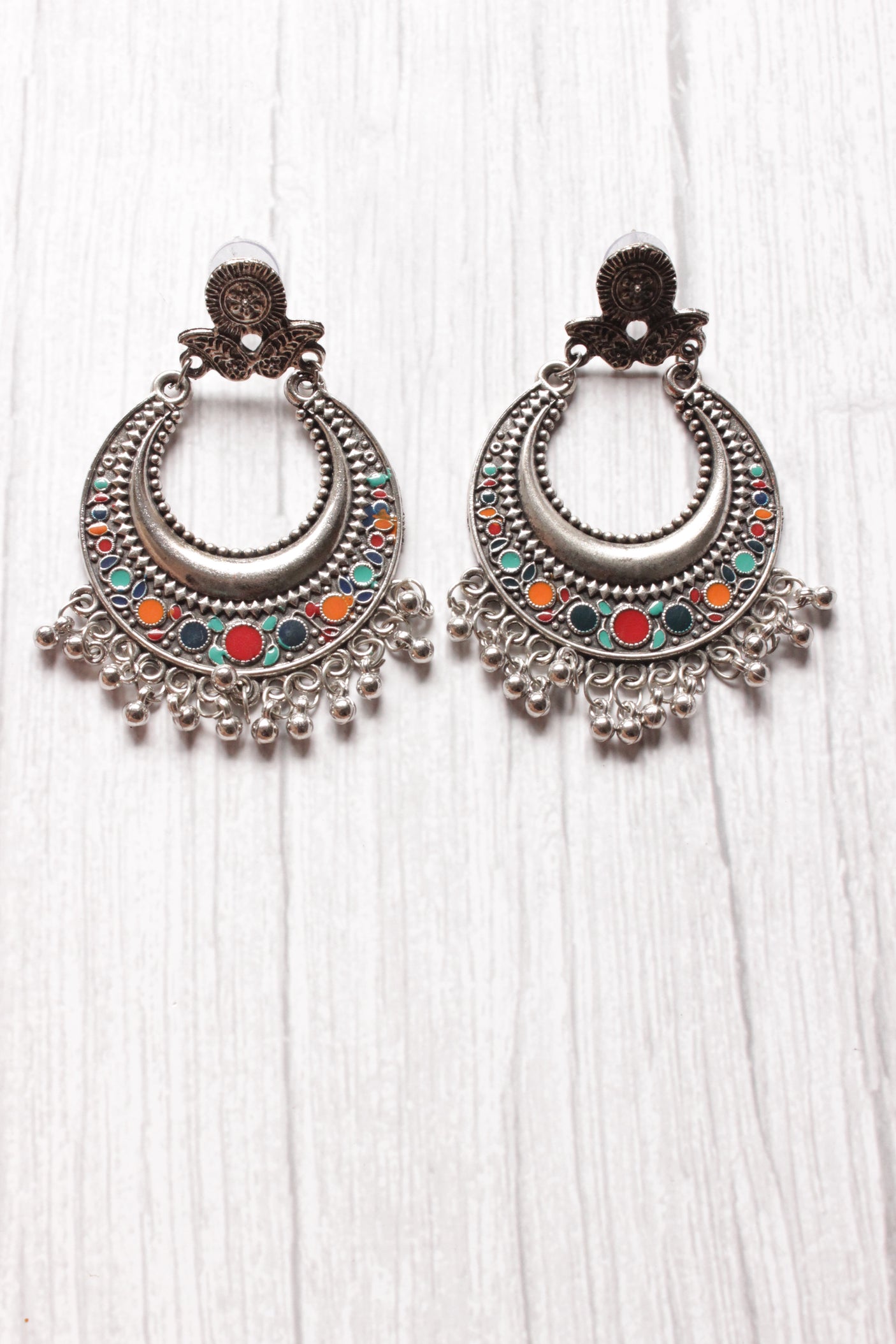 Silver Finish Crescent Shaped Petite Silver Finish Afghani Earrings