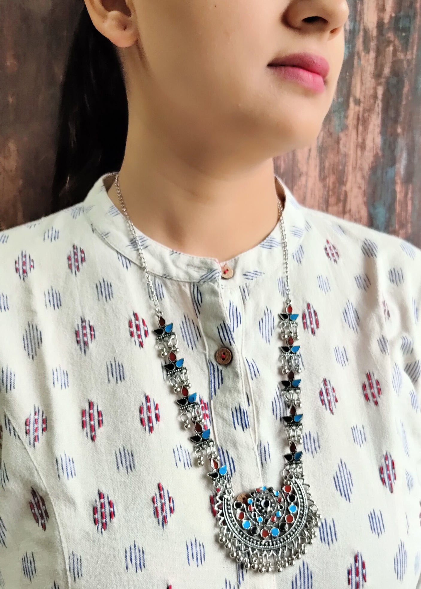 Traditional Afghani Necklace with Multi-Color Enamel Work and Stones