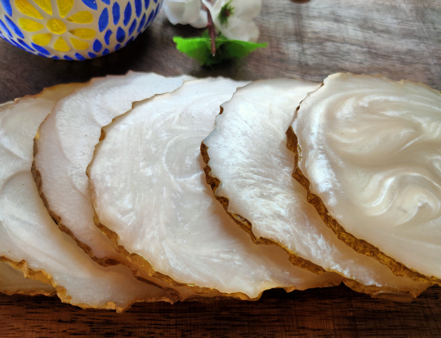 Ivory Coasters with Gold Detailing (Set of 6)