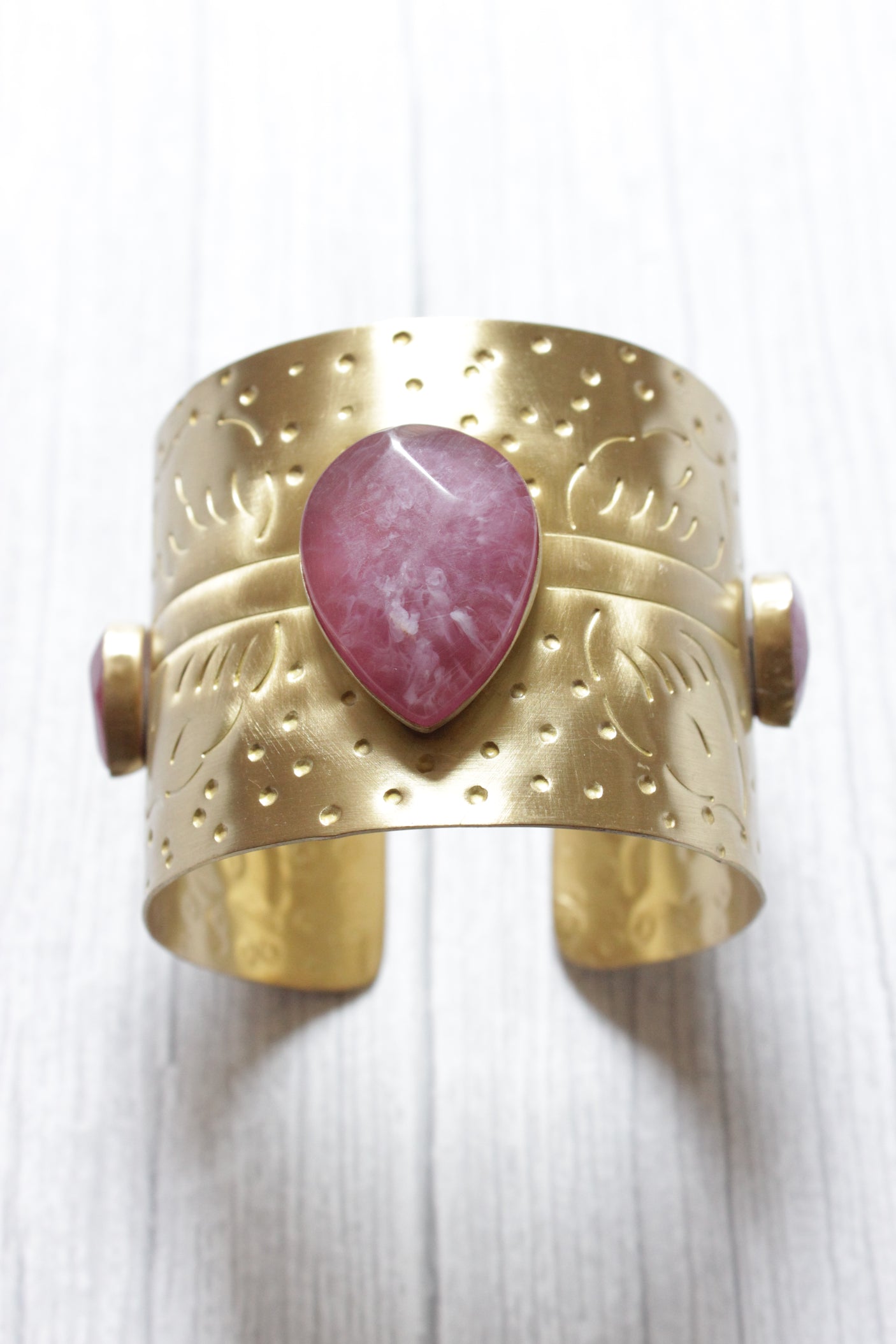 Statement Ruby Centerpiece Embedded Gold Finish Bracelet