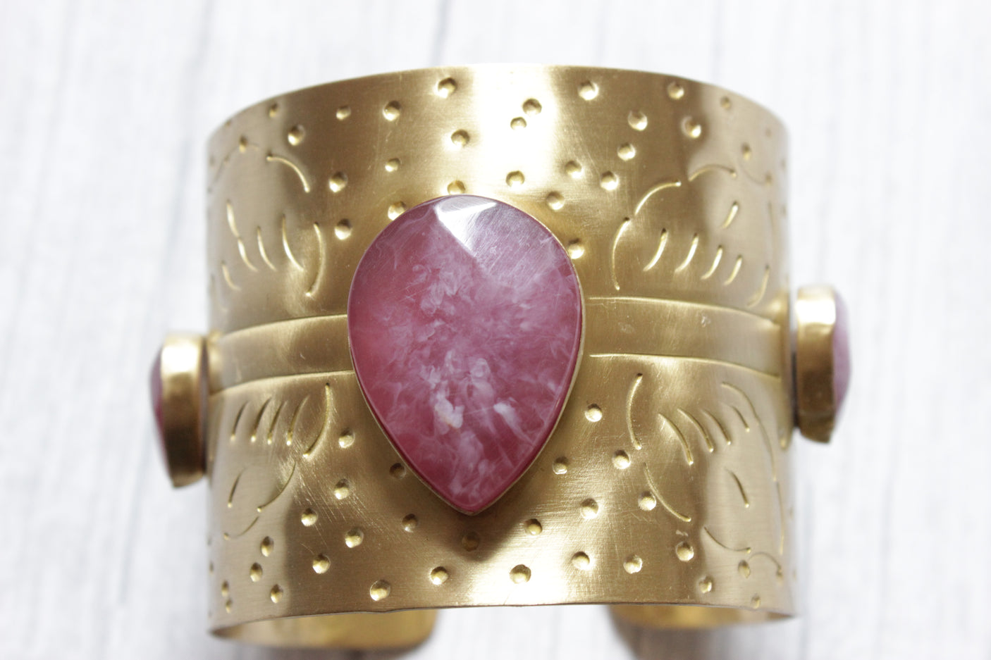 Statement Ruby Centerpiece Embedded Gold Finish Bracelet