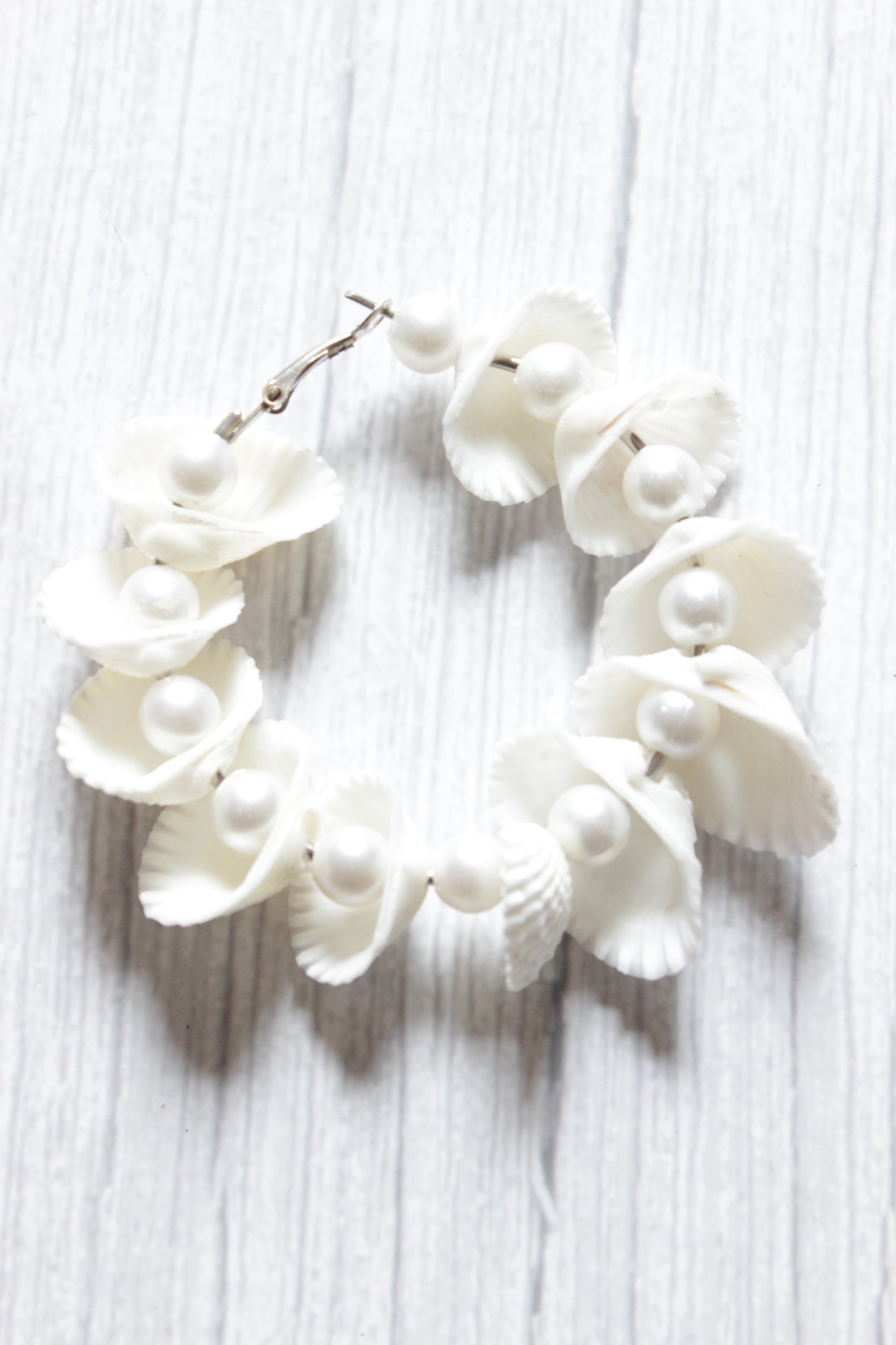 Serene White Sea Shell Hoop Earrings