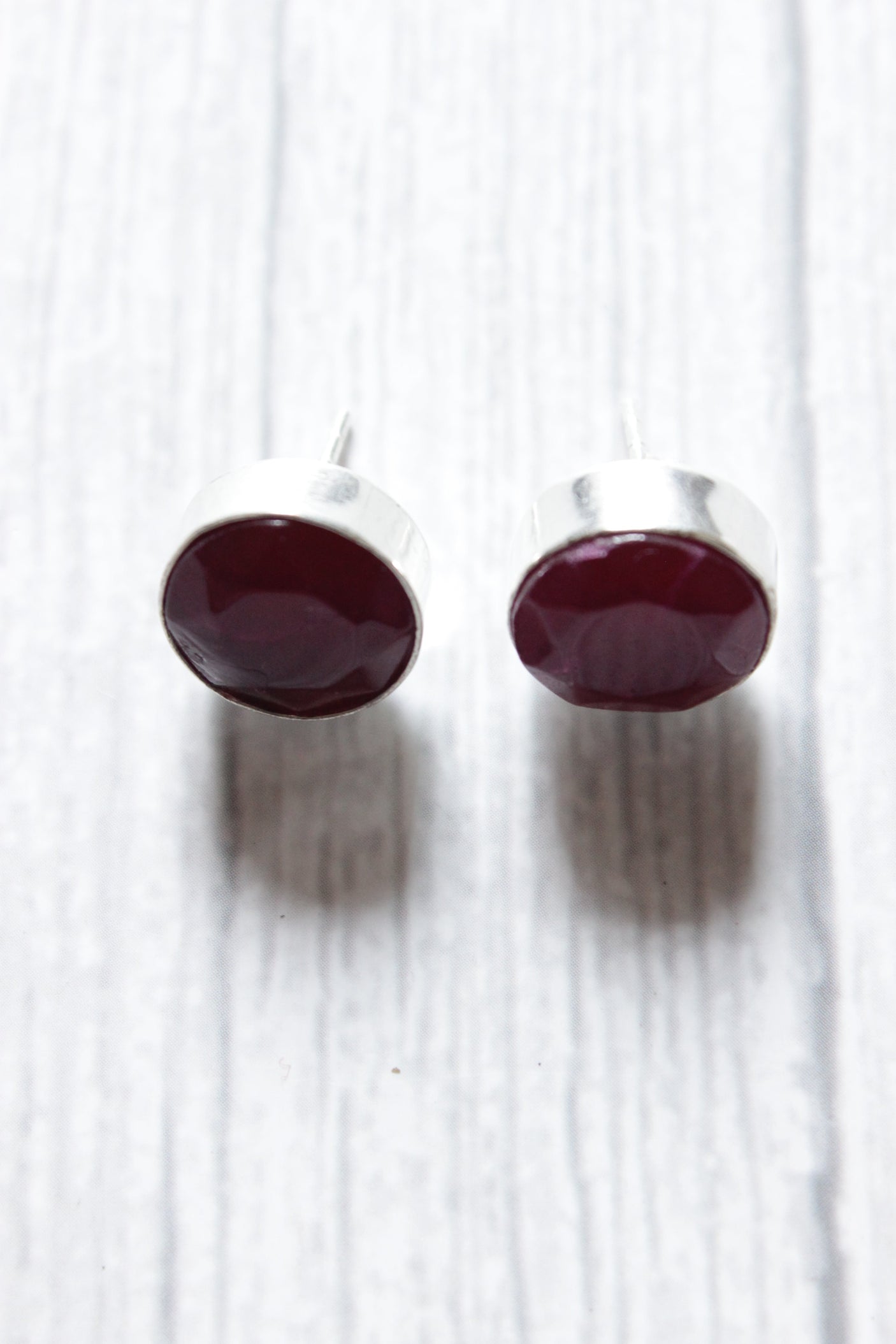 Pink Natural Gemstones Embedded Silver Plated Stud Earrings