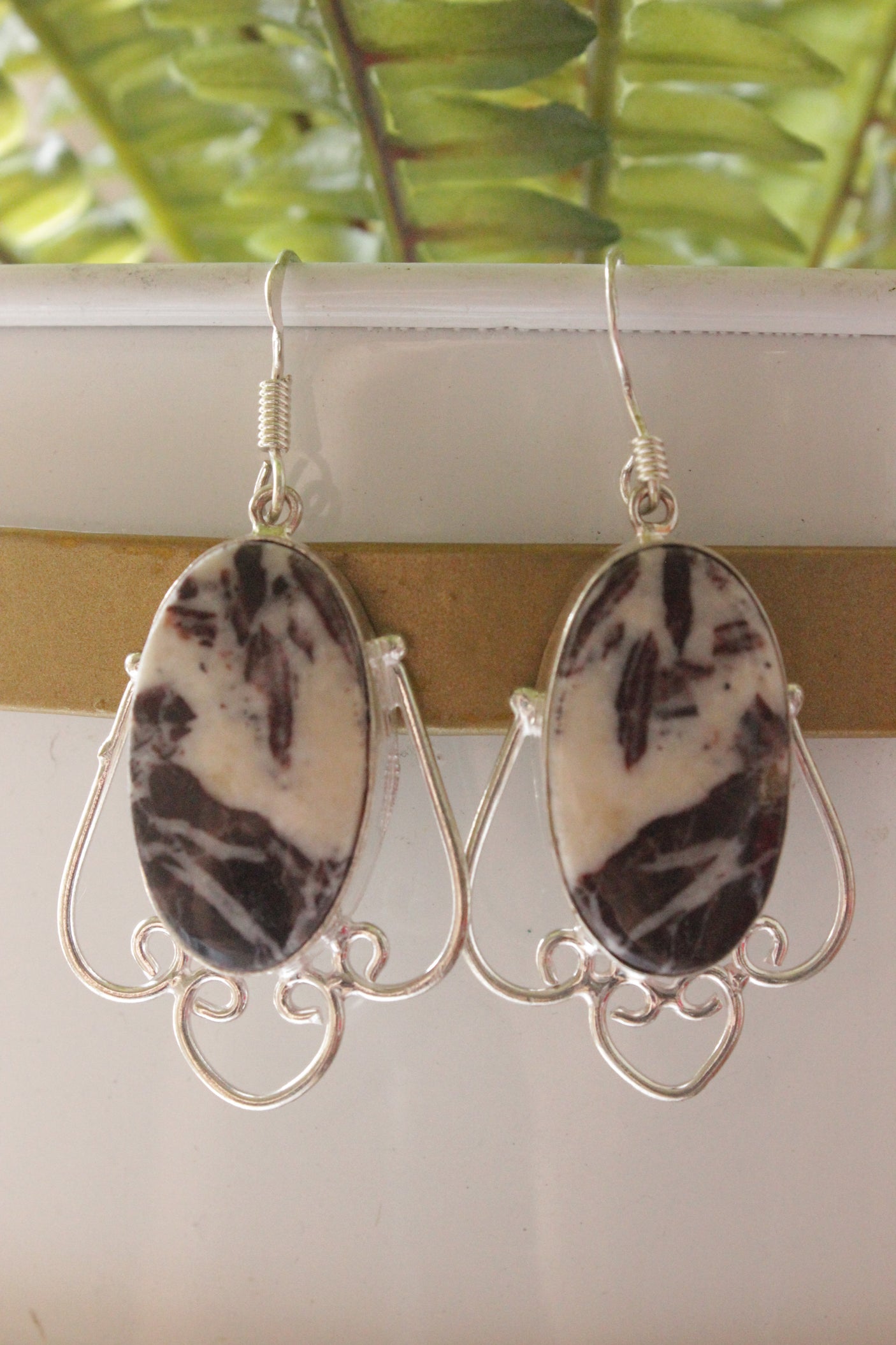 Coconut Jasper Rare Natural Gemstone Silver Plated Earrings
