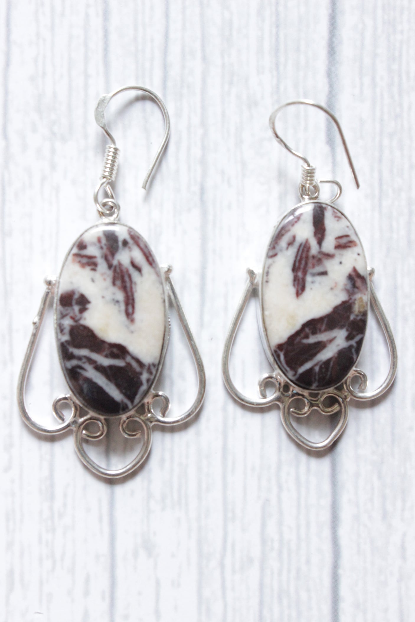 Coconut Jasper Rare Natural Gemstone Silver Plated Earrings