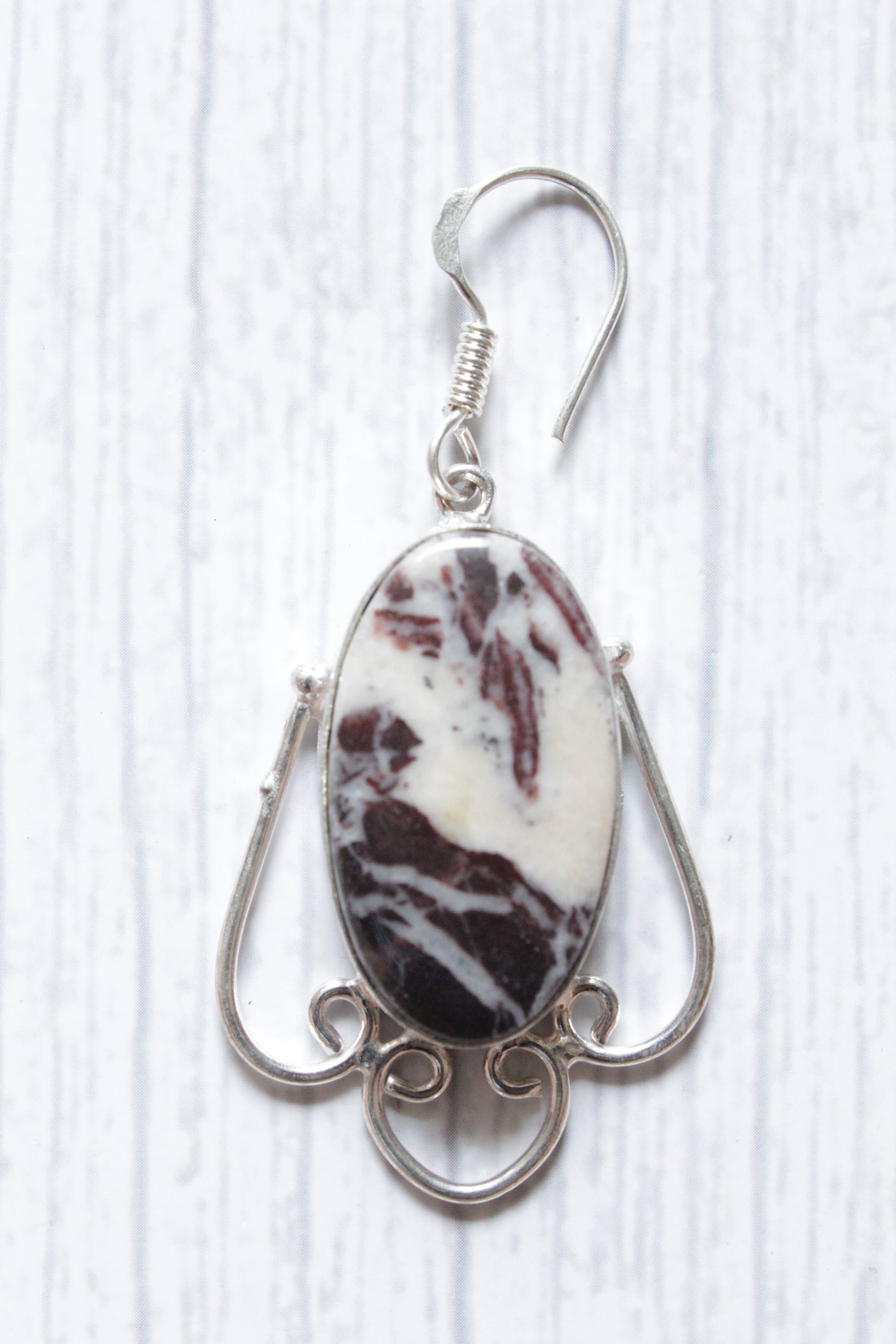 Coconut Jasper Rare Natural Gemstone Silver Plated Earrings
