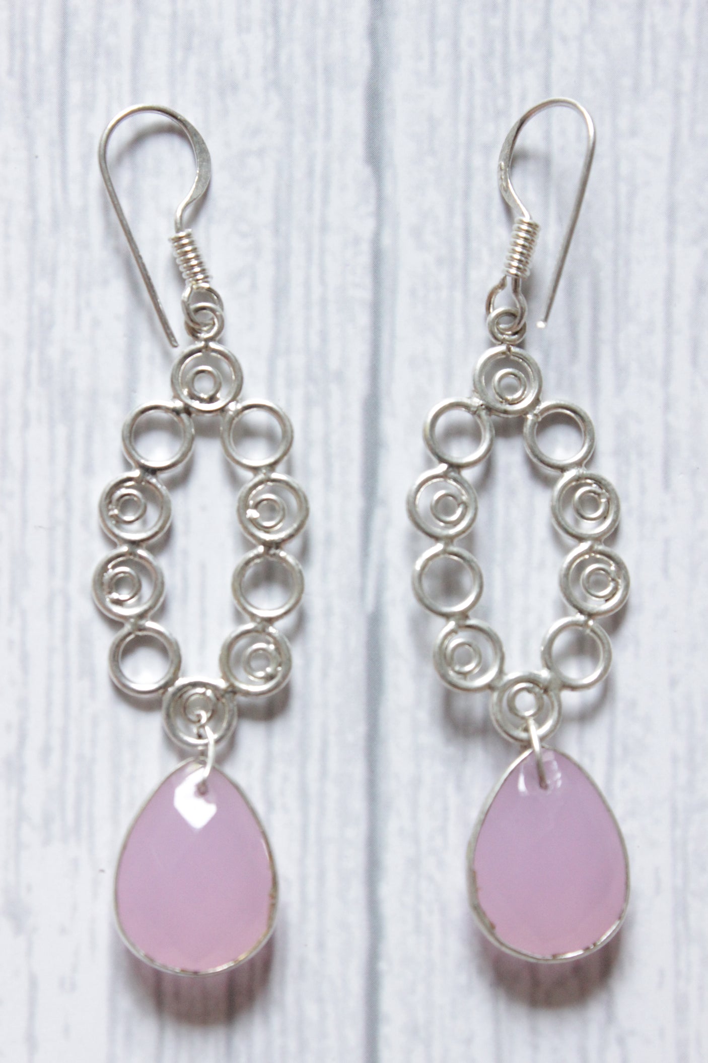 Paink Calcy Natural Gemstone Silver Finish Drop Dangler Earrings