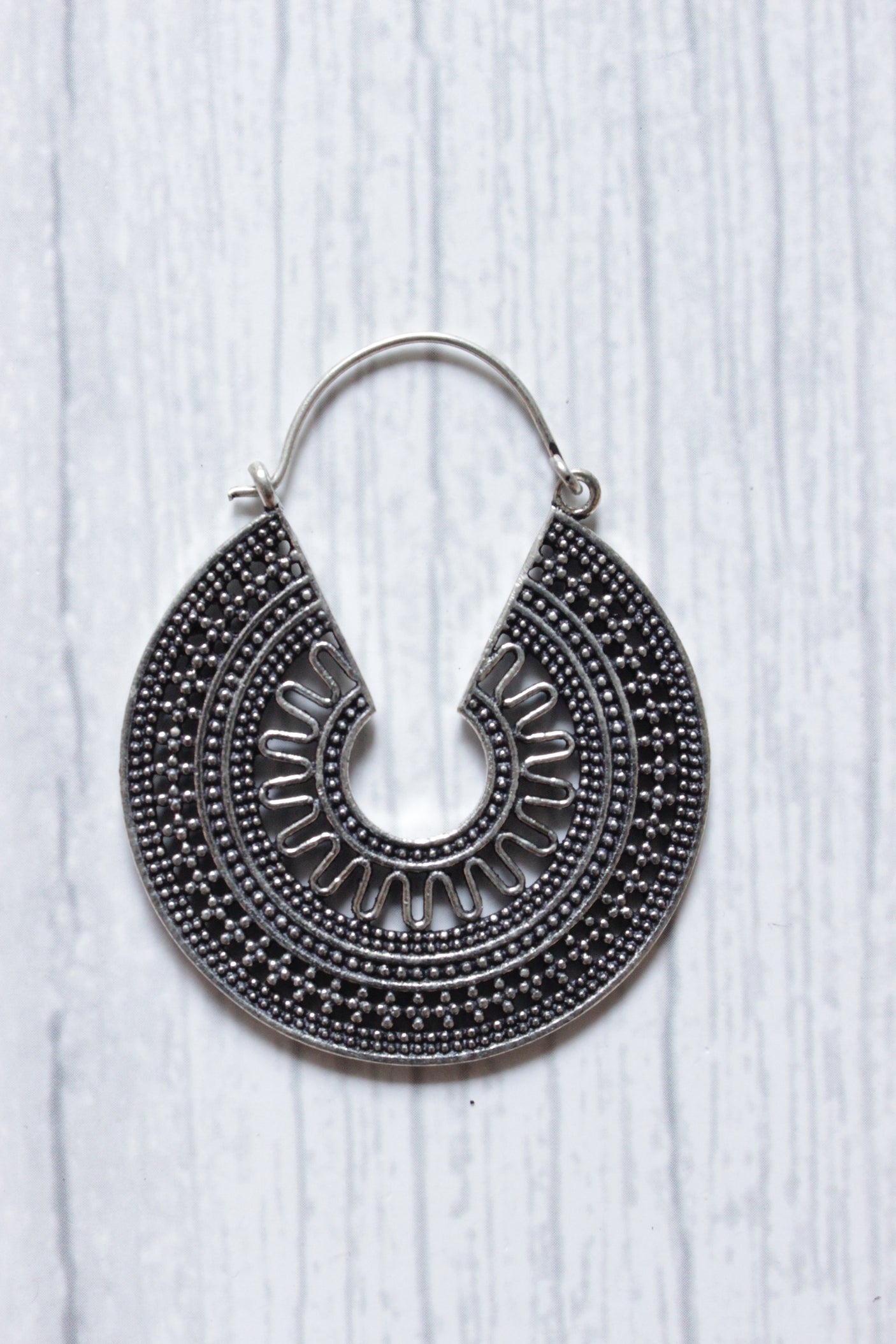 Spiral Boho Silver Plated Intricately Detailed Circular Earrings