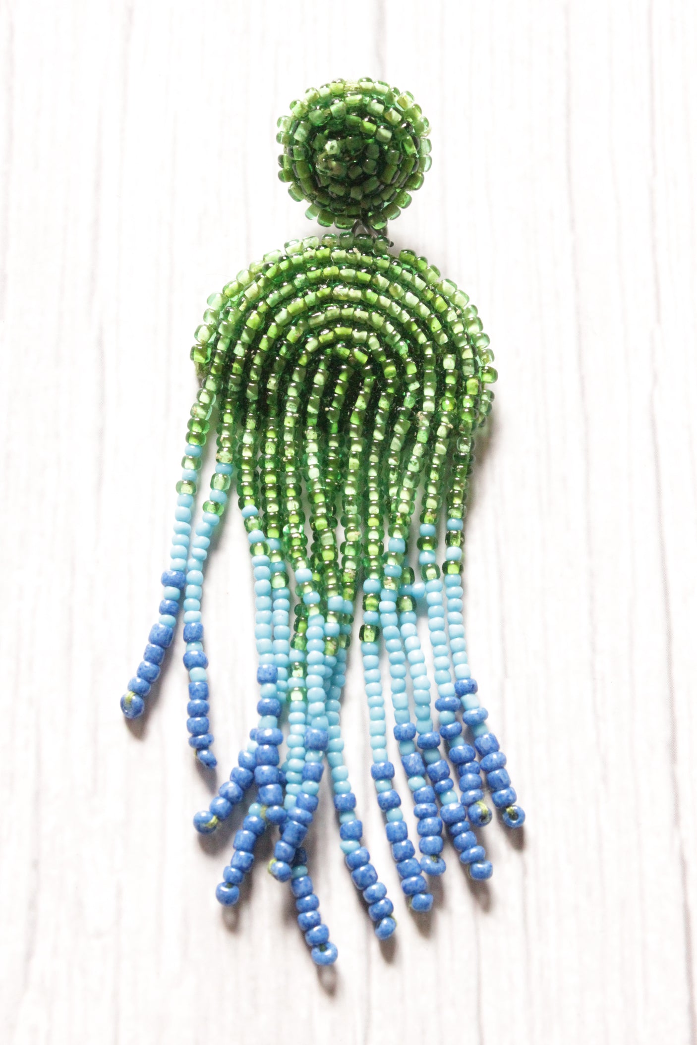 Shades of Blue and Green Hand Braided Beads Boho Dangler Earrings