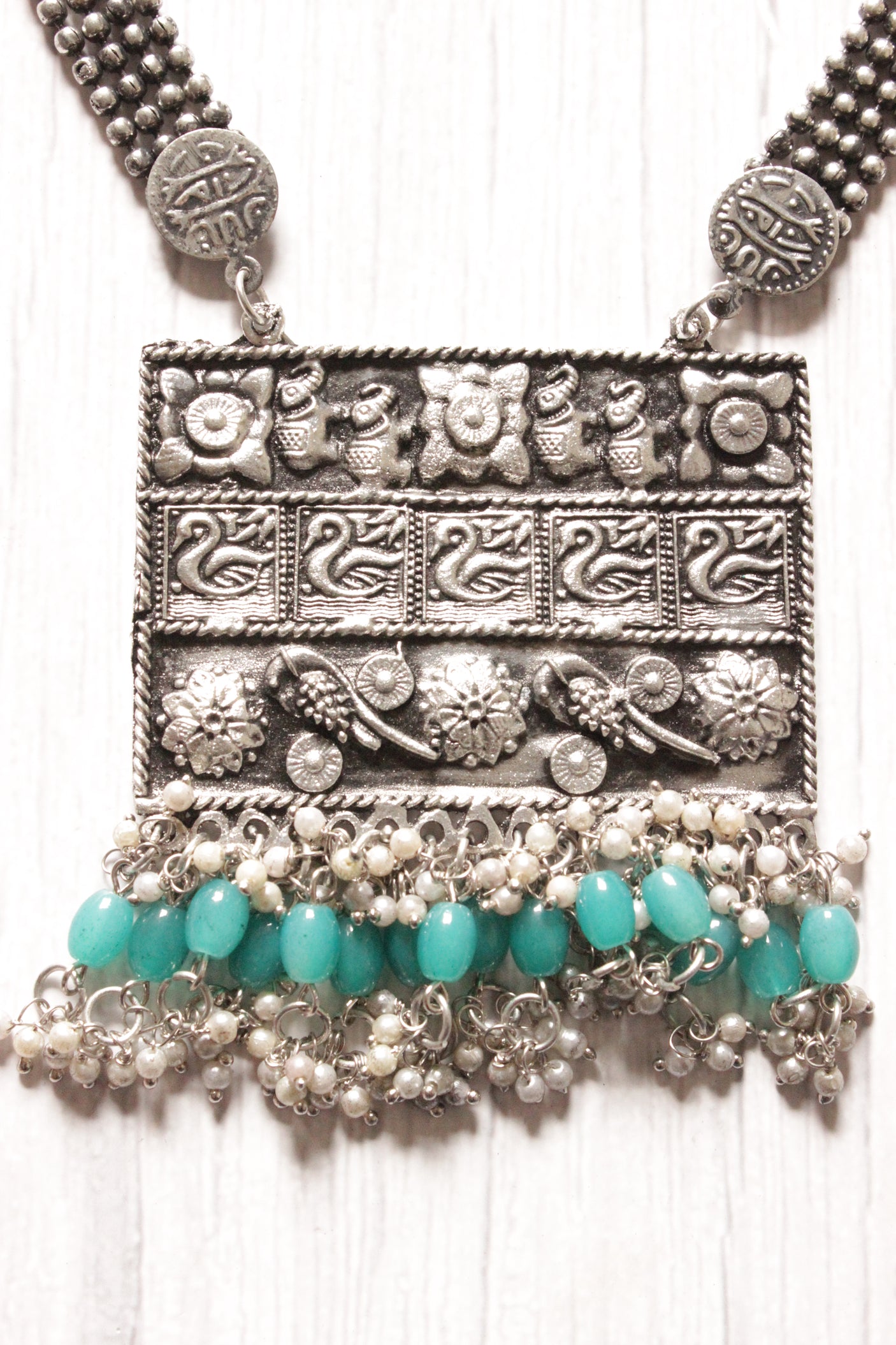 Adjustable Thread Closure Oxidised Finish Long Necklace