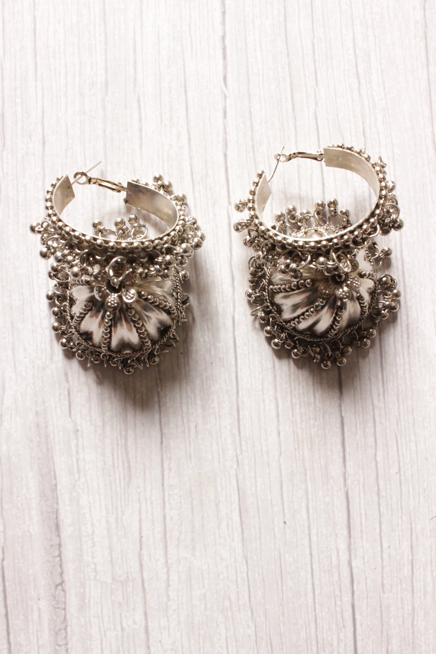 Oxidised Finish Dangler Hoop and Jhumka Earrings