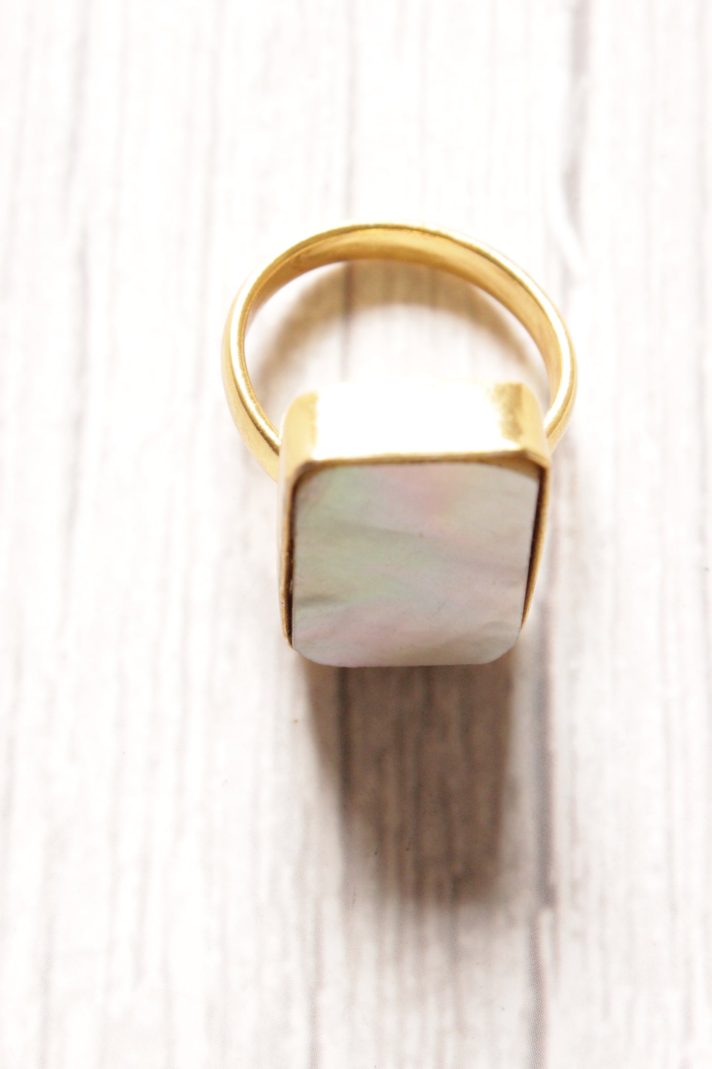 Mother of Pearl Natural Gemstone Gold Plated Ring