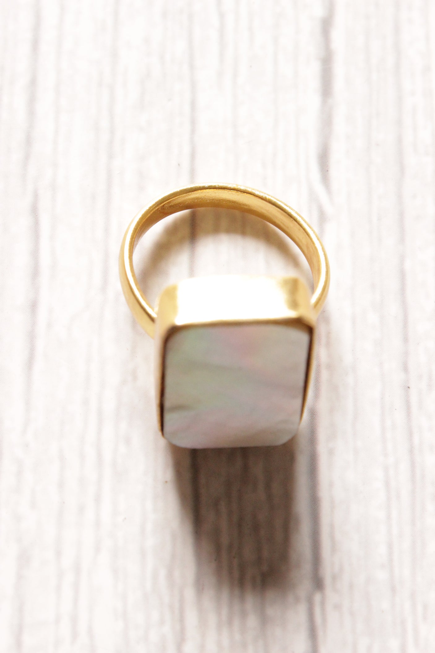Mother of Pearl Natural Gemstone Gold Plated Ring