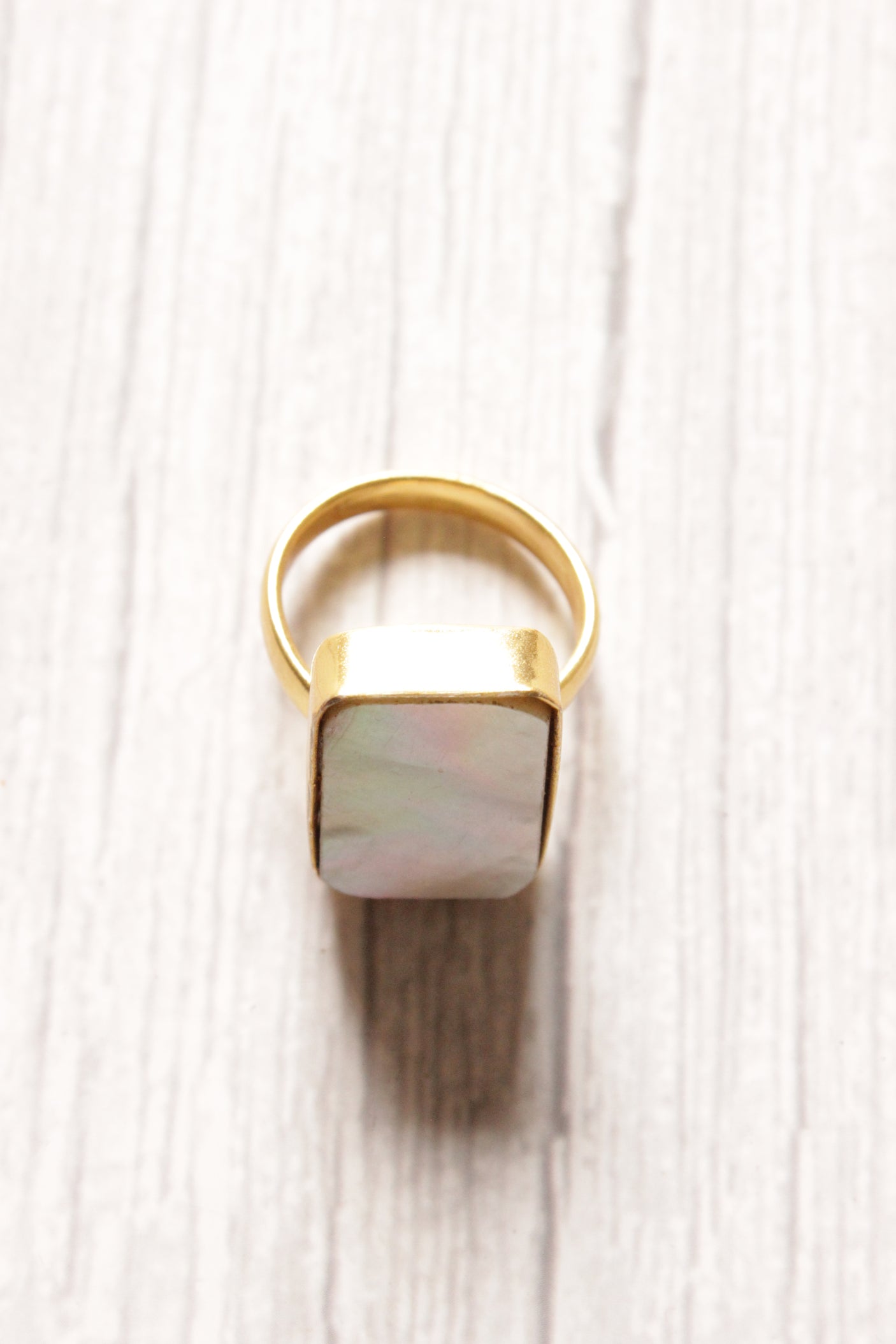 Mother of Pearl Natural Gemstone Gold Plated Ring