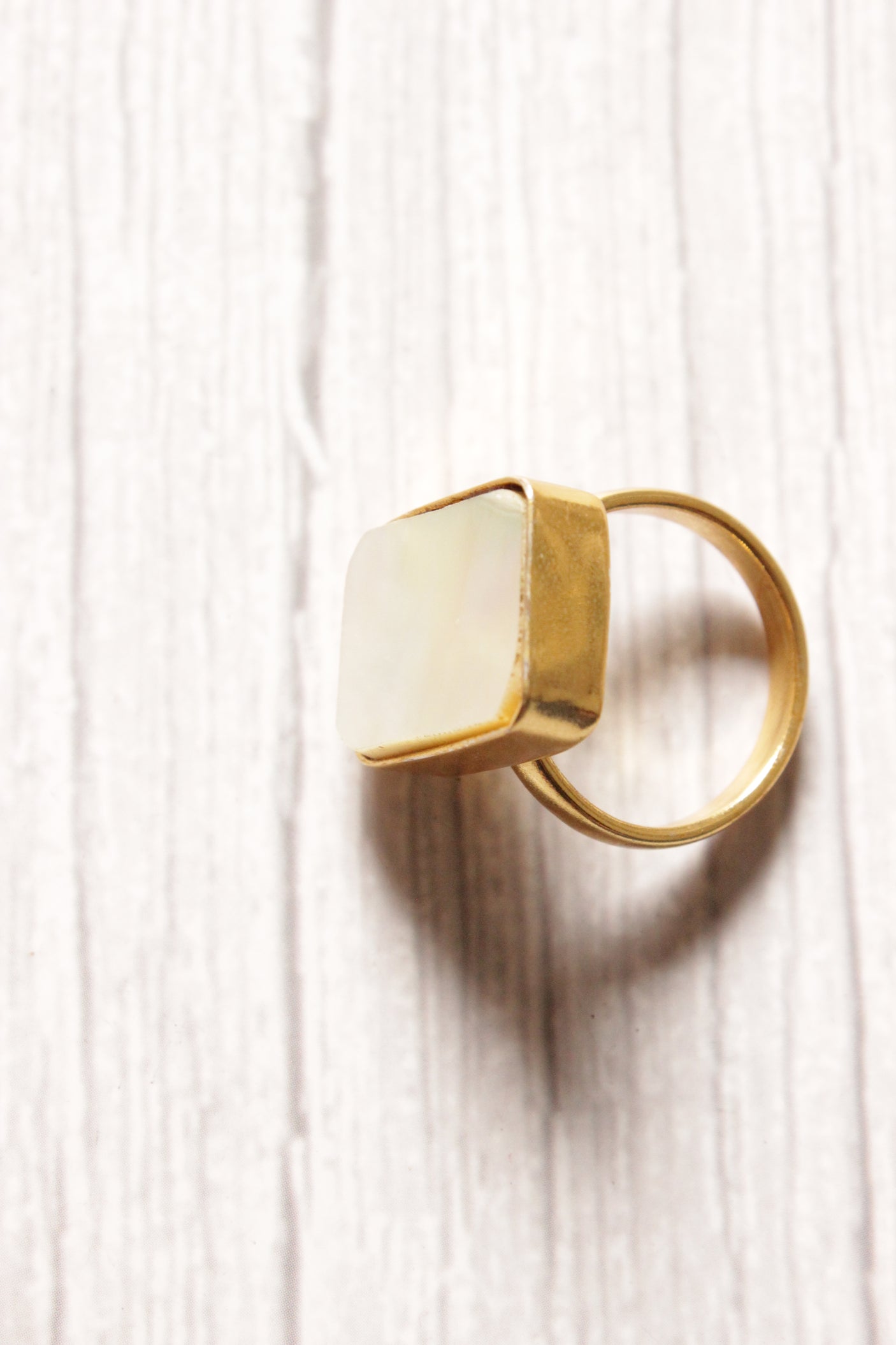Mother of Pearl Natural Gemstone Gold Plated Ring