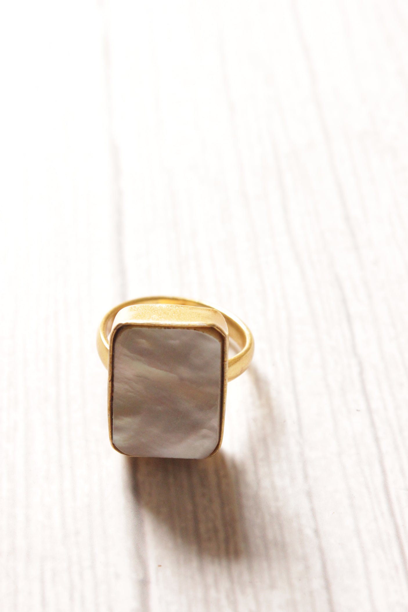 Mother of Pearl Natural Gemstone Gold Plated Ring