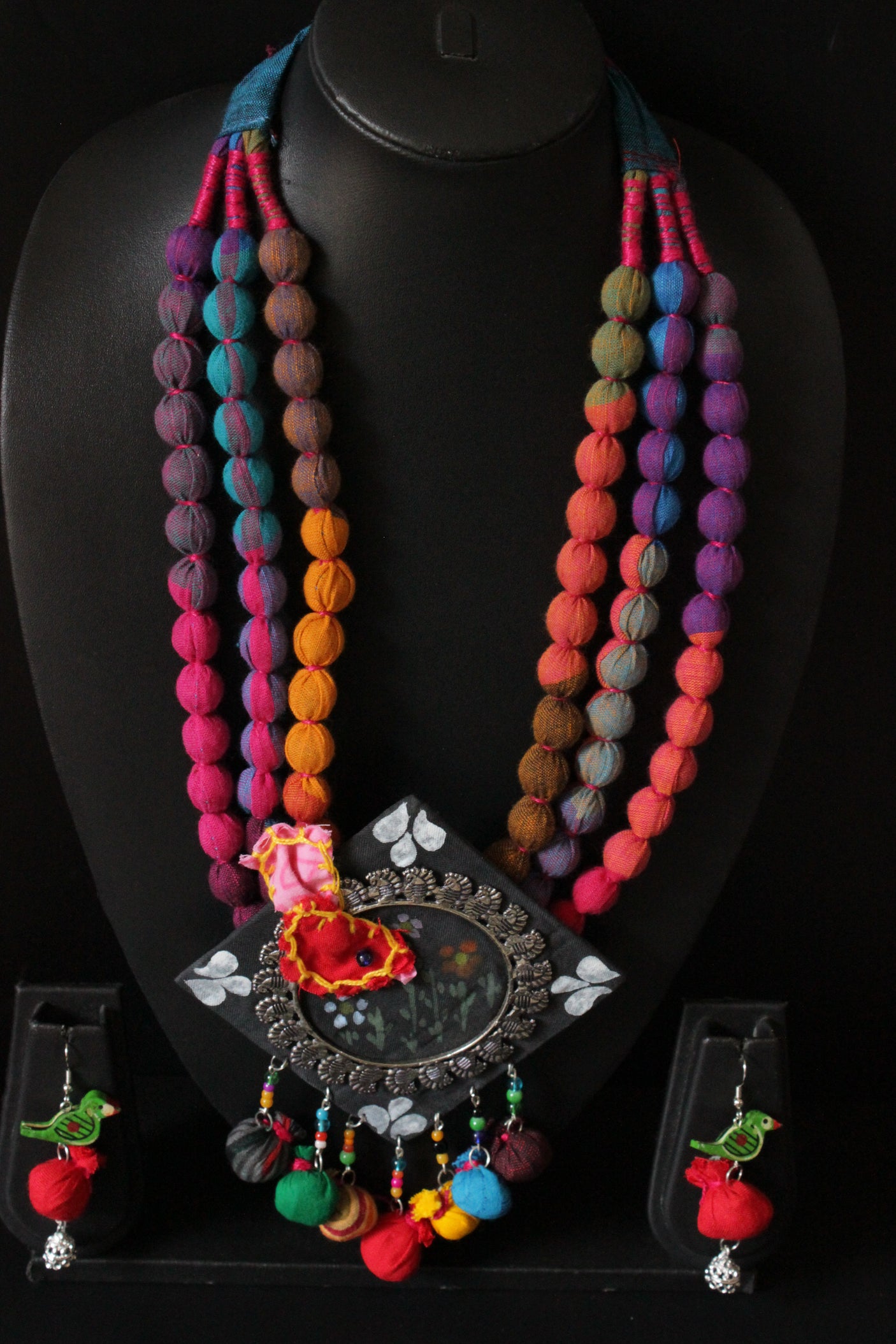 3 Layer Fabric Beads Hand-Painted Necklace Set