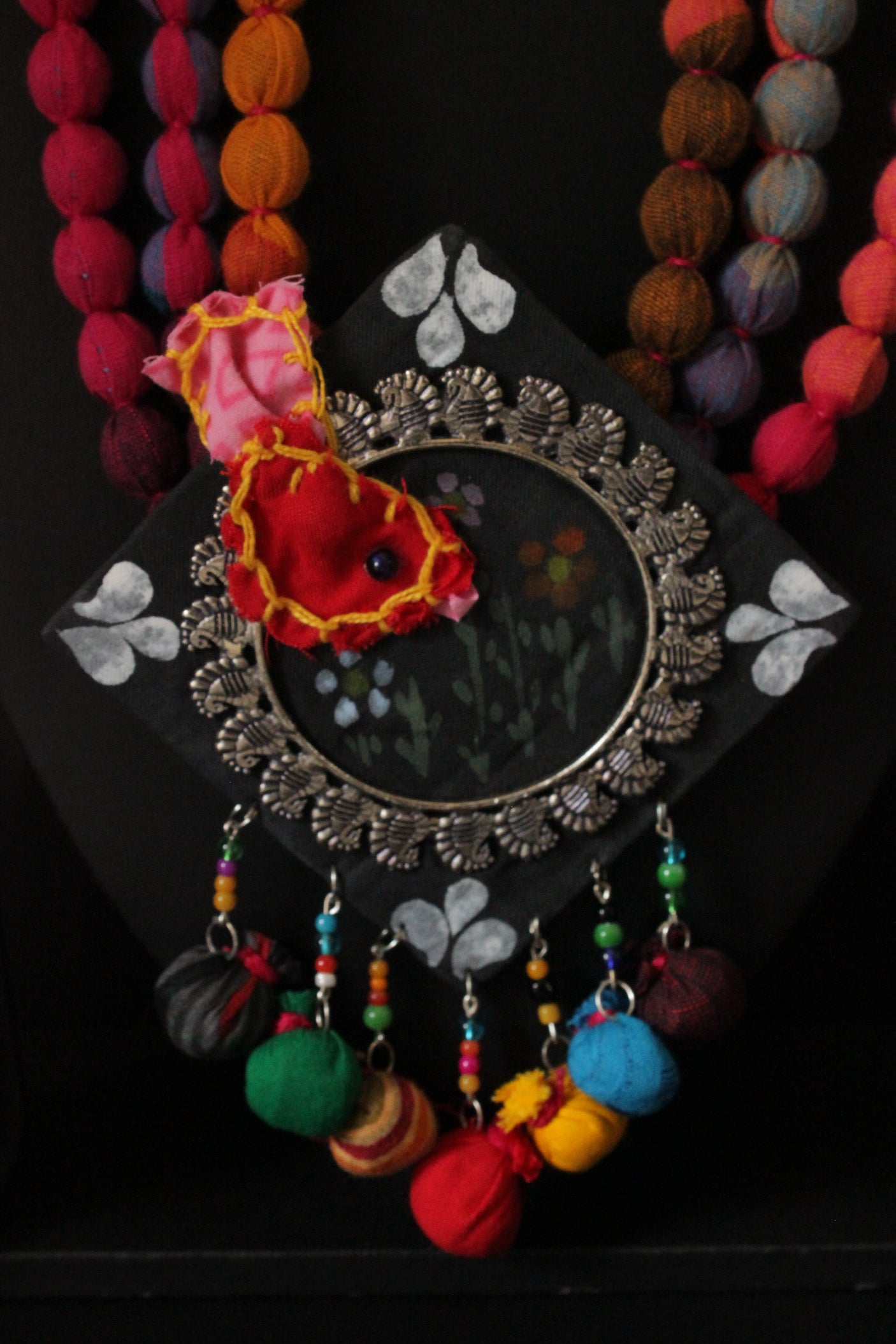 3 Layer Fabric Beads Hand-Painted Necklace Set