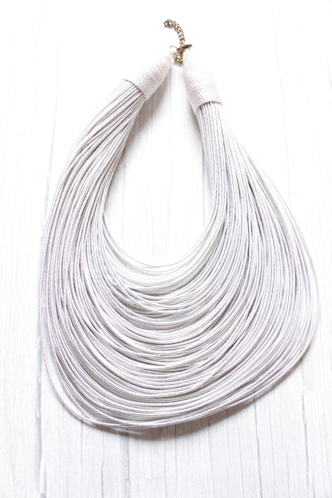 White Handmade Silk Threads Multi-Layer Statement African Choker Necklace
