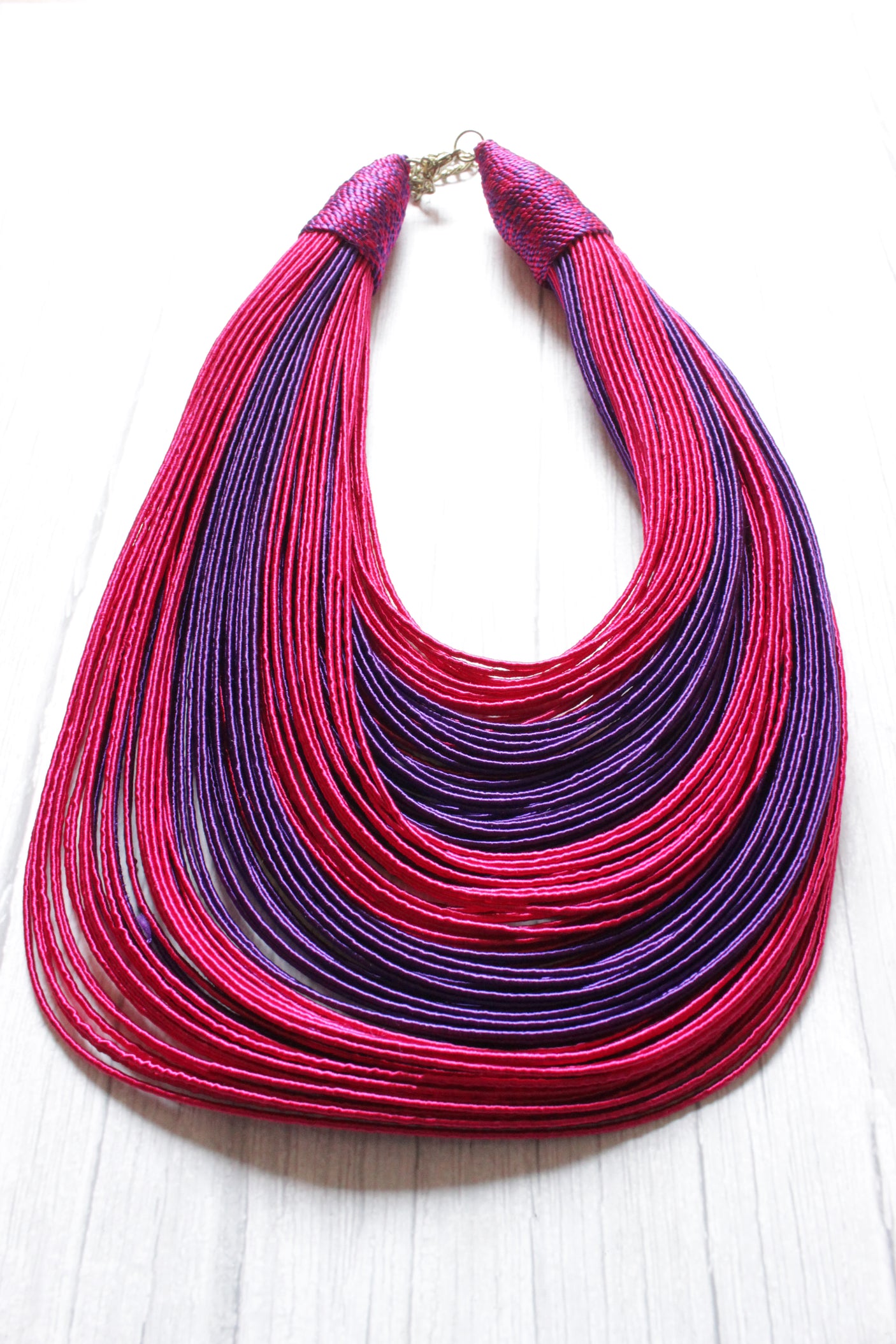 Pink and Blue Handmade Silk Threads Multi-Layer Statement African Choker Necklace
