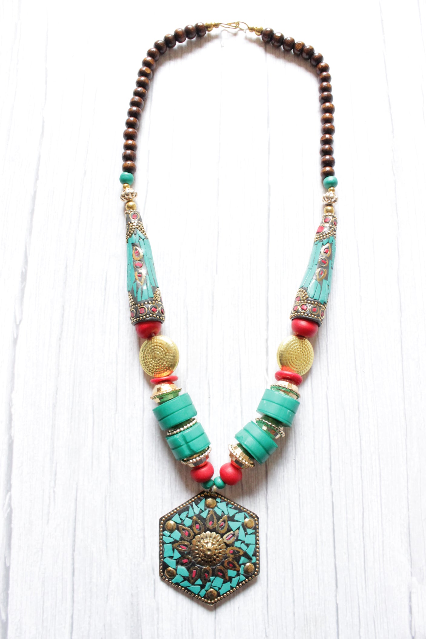 Brass Metal Pendant Handcrafted Beads African Tribal Necklace